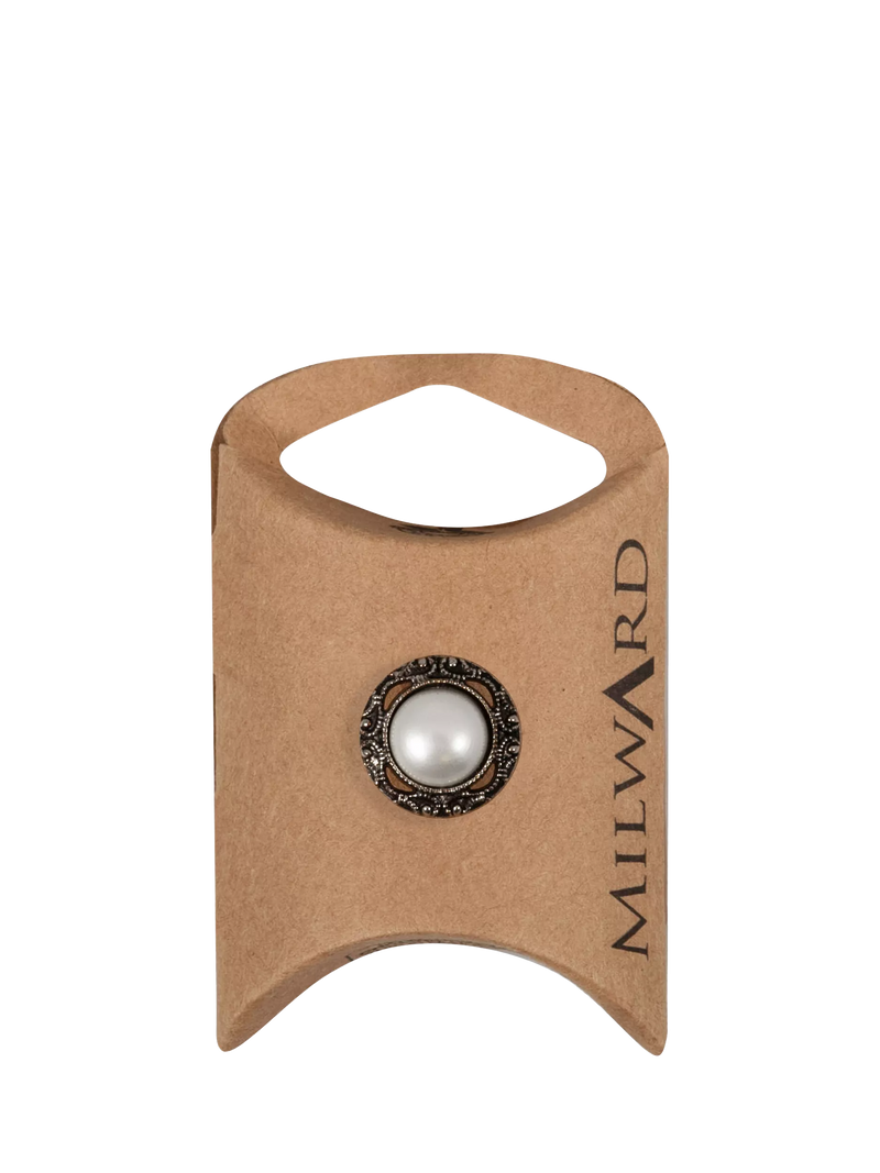 Milward white pearl metal shank buttons 15mm pack of 5, imported from the UK