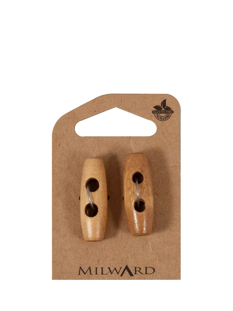 Milward Wood Duffel Toggle Buttons 30mm pack of 2 (British brand)