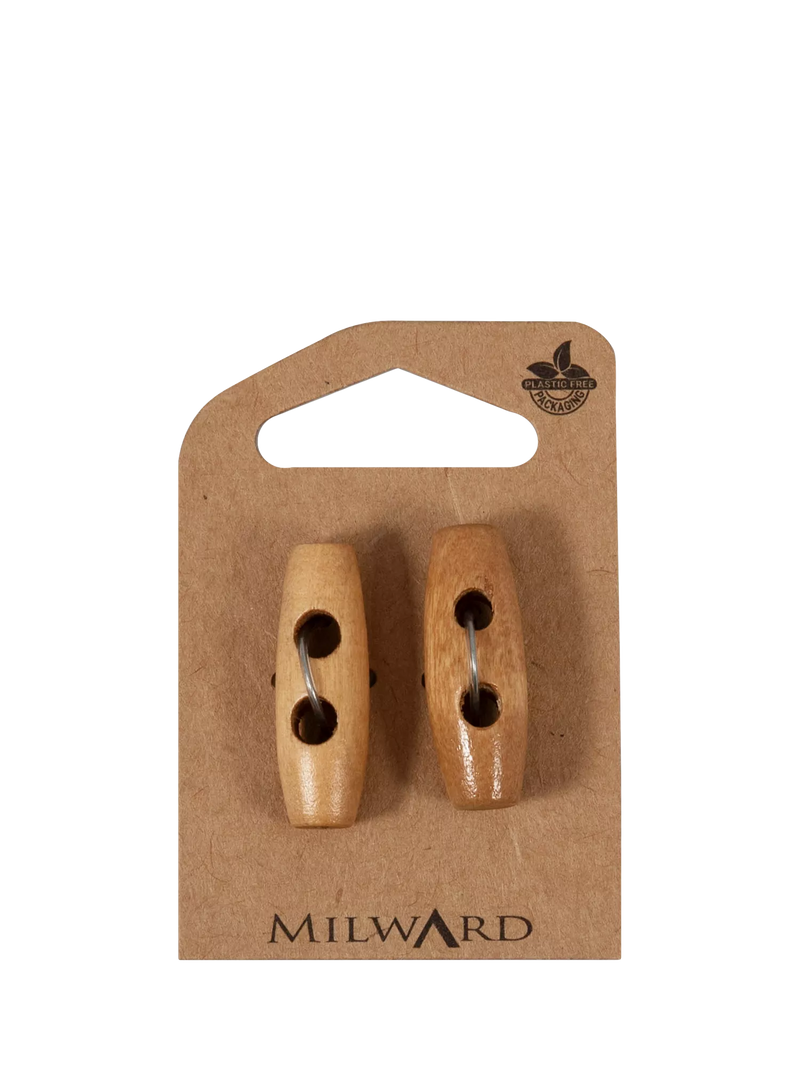 Milward wood toggle buttons 40mm pack of 2, imported from the UK