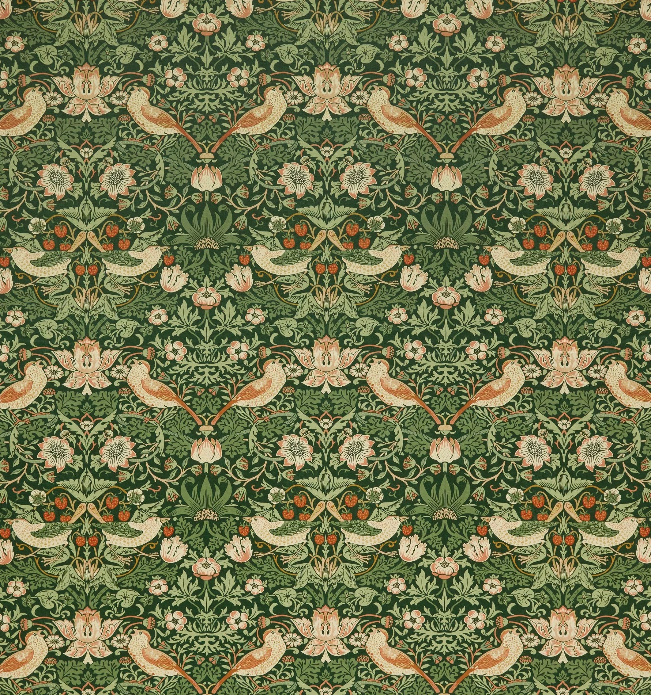 William Morris At Home Strawberry Thief velvet curtains Nettle - British product