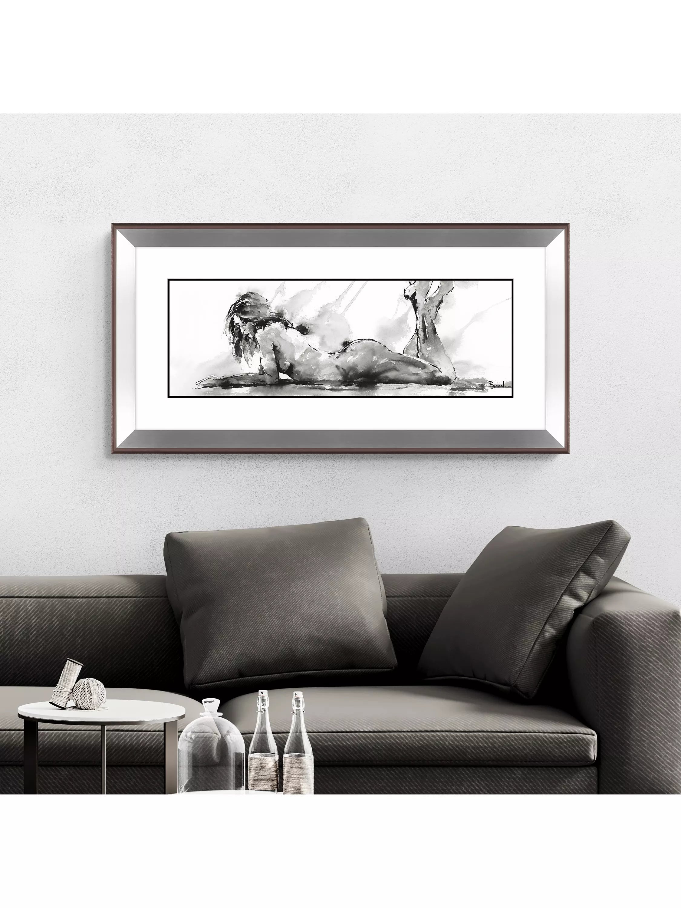 John Lewis framed print 'Laying Down Lady' 55.5 x 110.5cm (British brand)