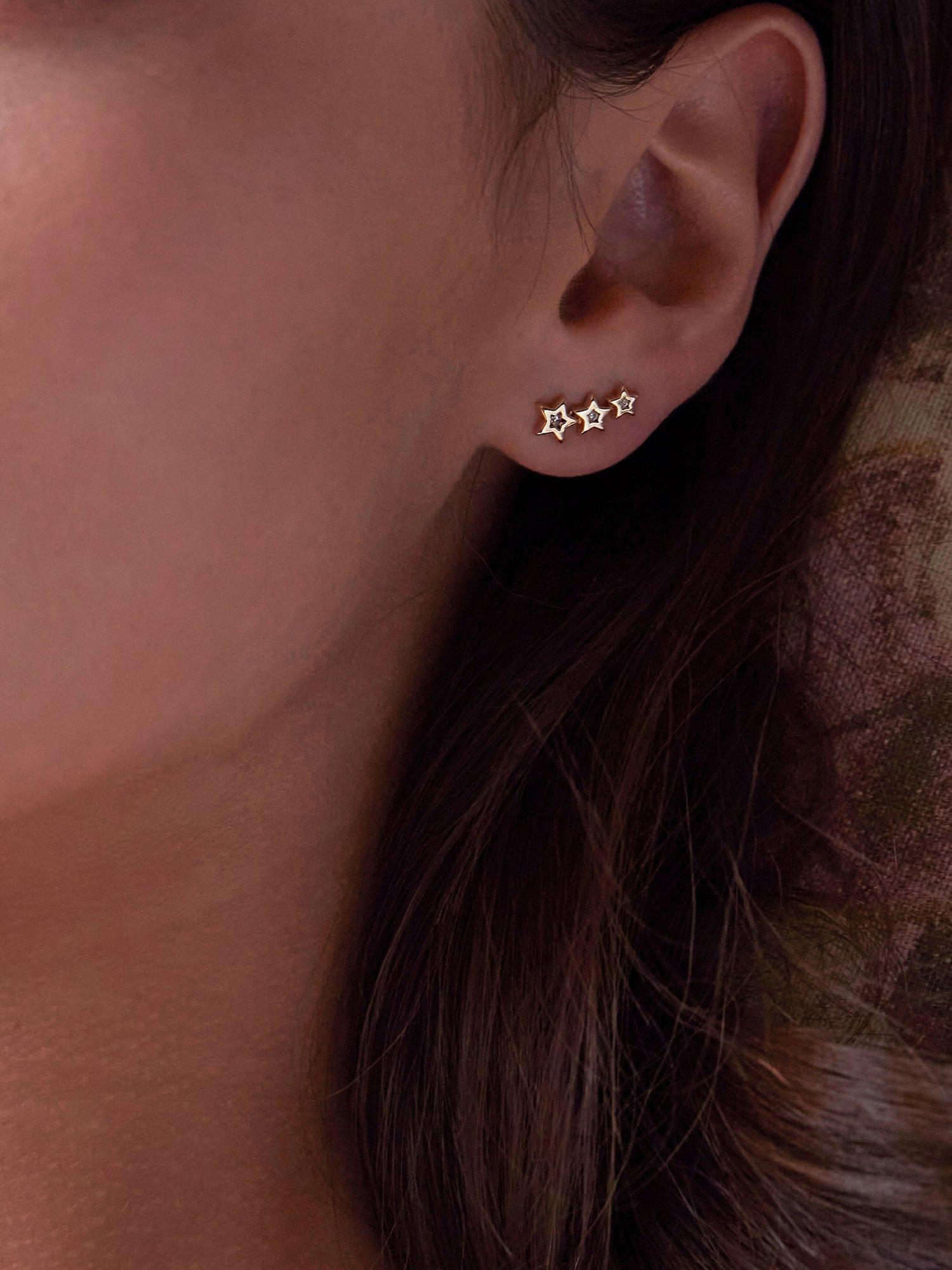 Estella Bartlett cubic zirconia triple star stud earrings gold, UK version