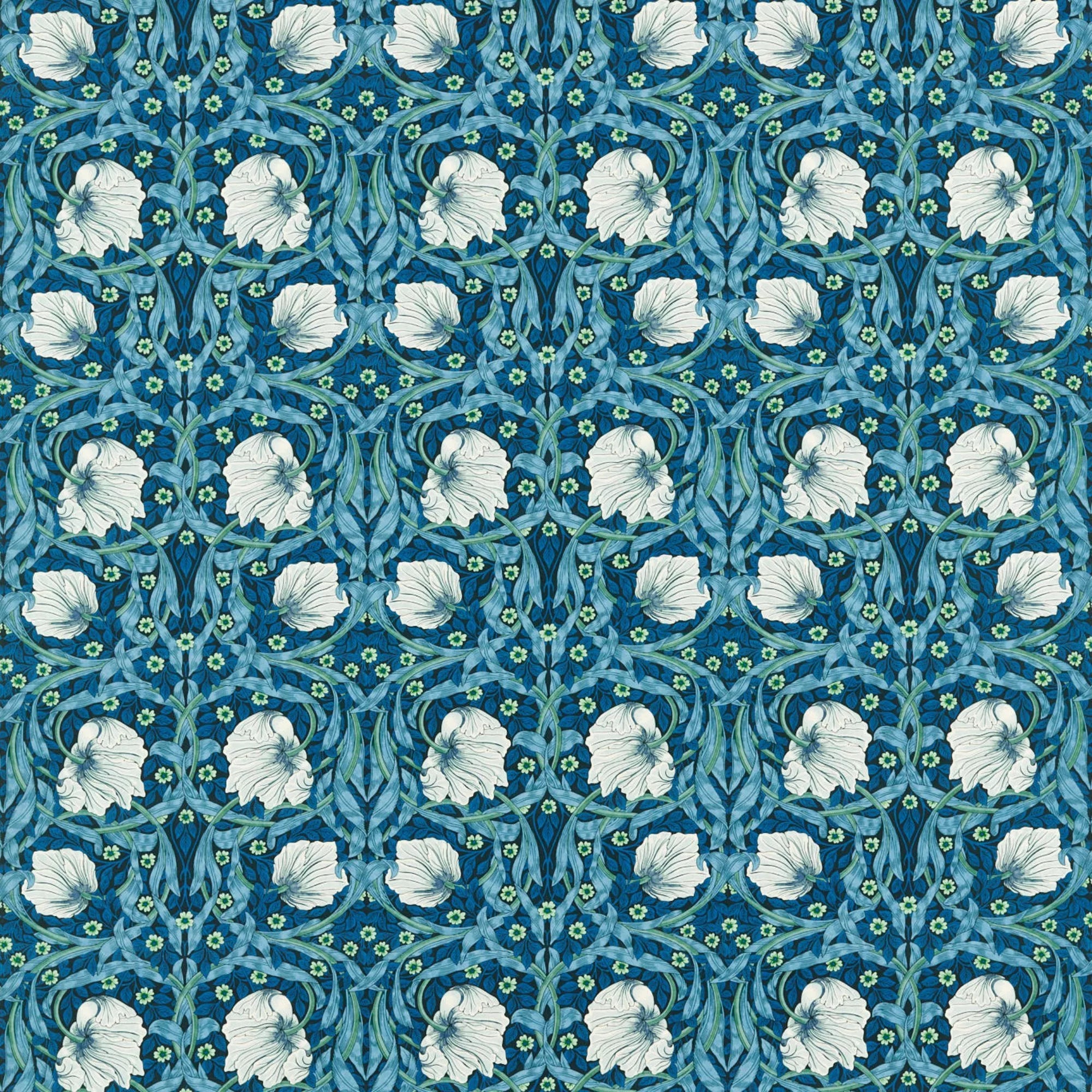 Morris & Co. Pimpernel midnight opal curtains roman blind UK version