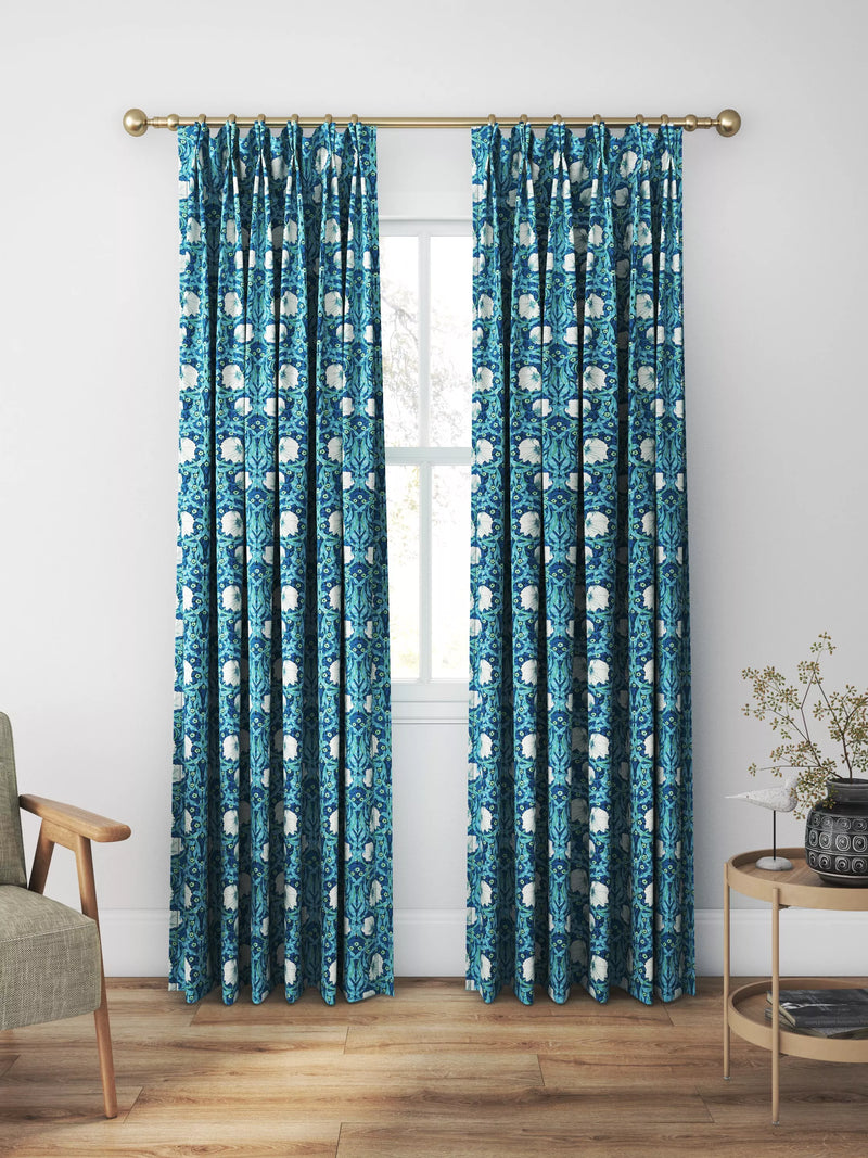 Morris & Co. Pimpernel midnight opal curtains roman blind UK version