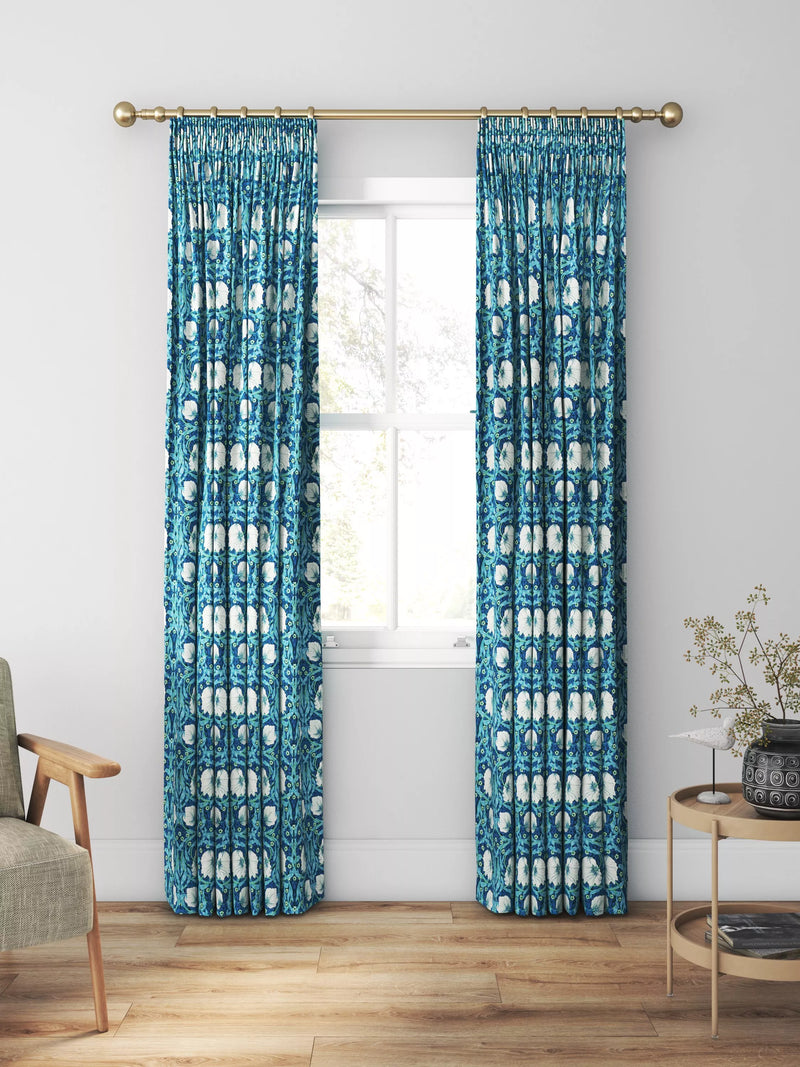 Morris & Co. Pimpernel midnight opal curtains roman blind UK version
