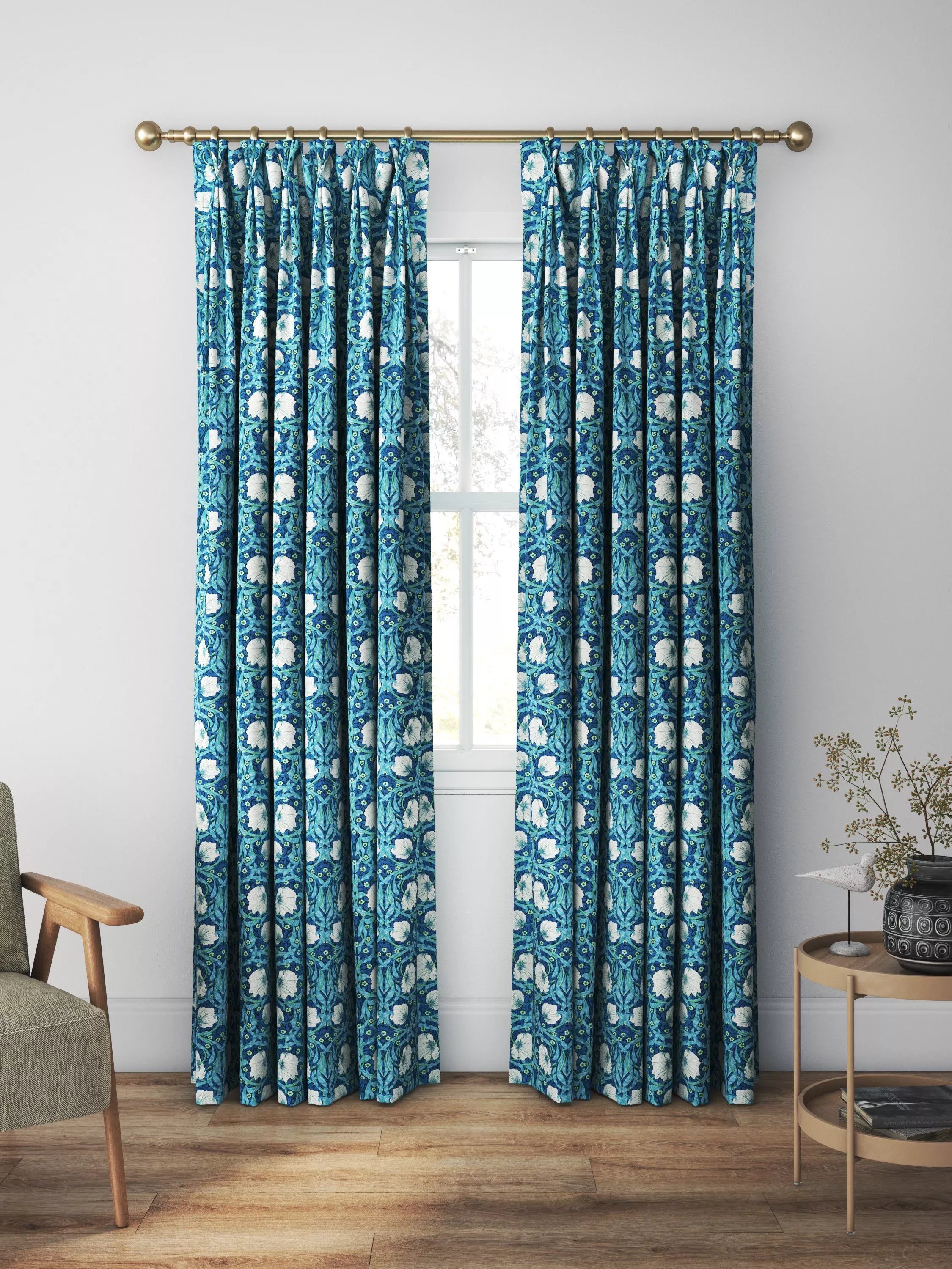 Morris & Co. Pimpernel midnight opal curtains roman blind UK version