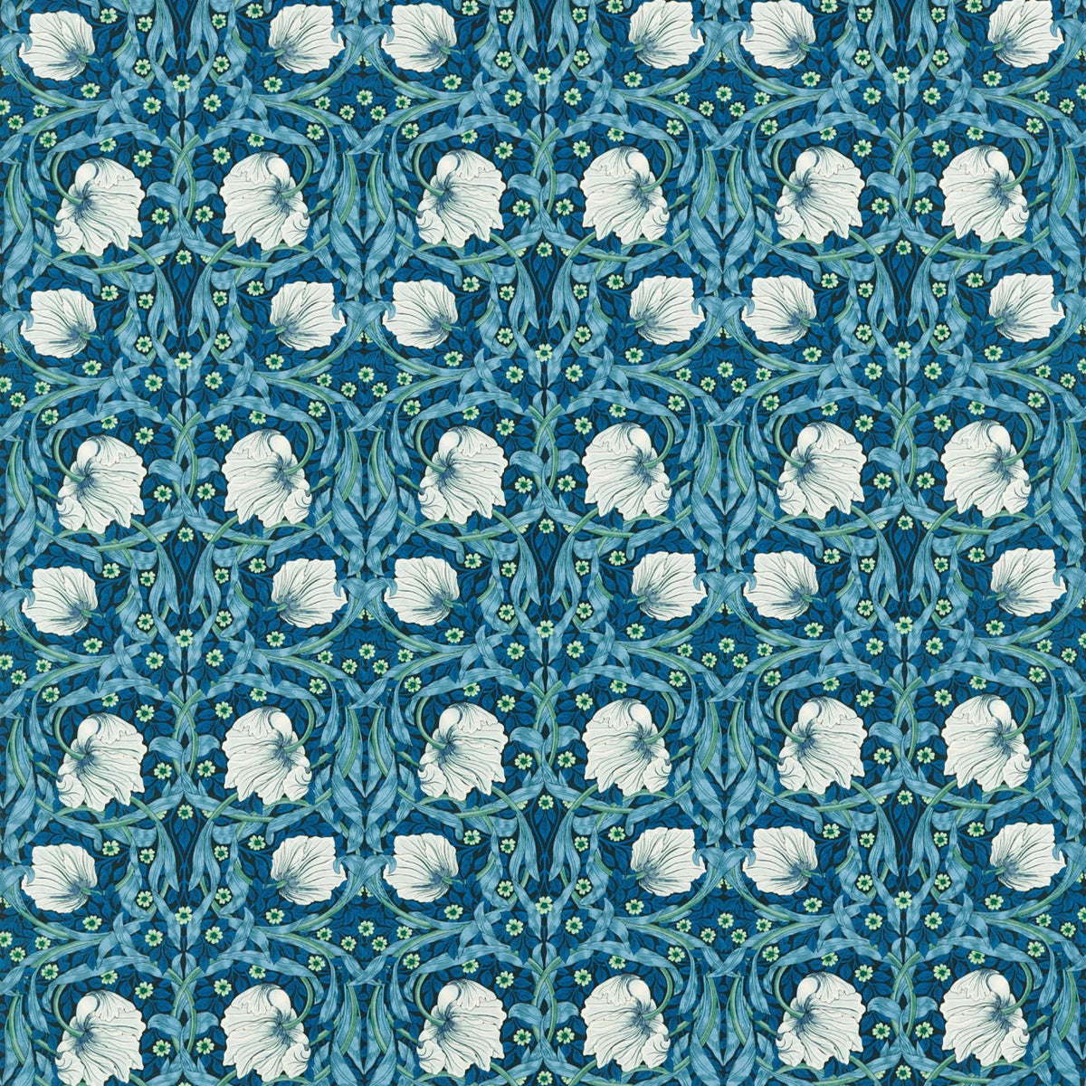 Morris & Co. Pimpernel midnight opal curtains roman blind UK version