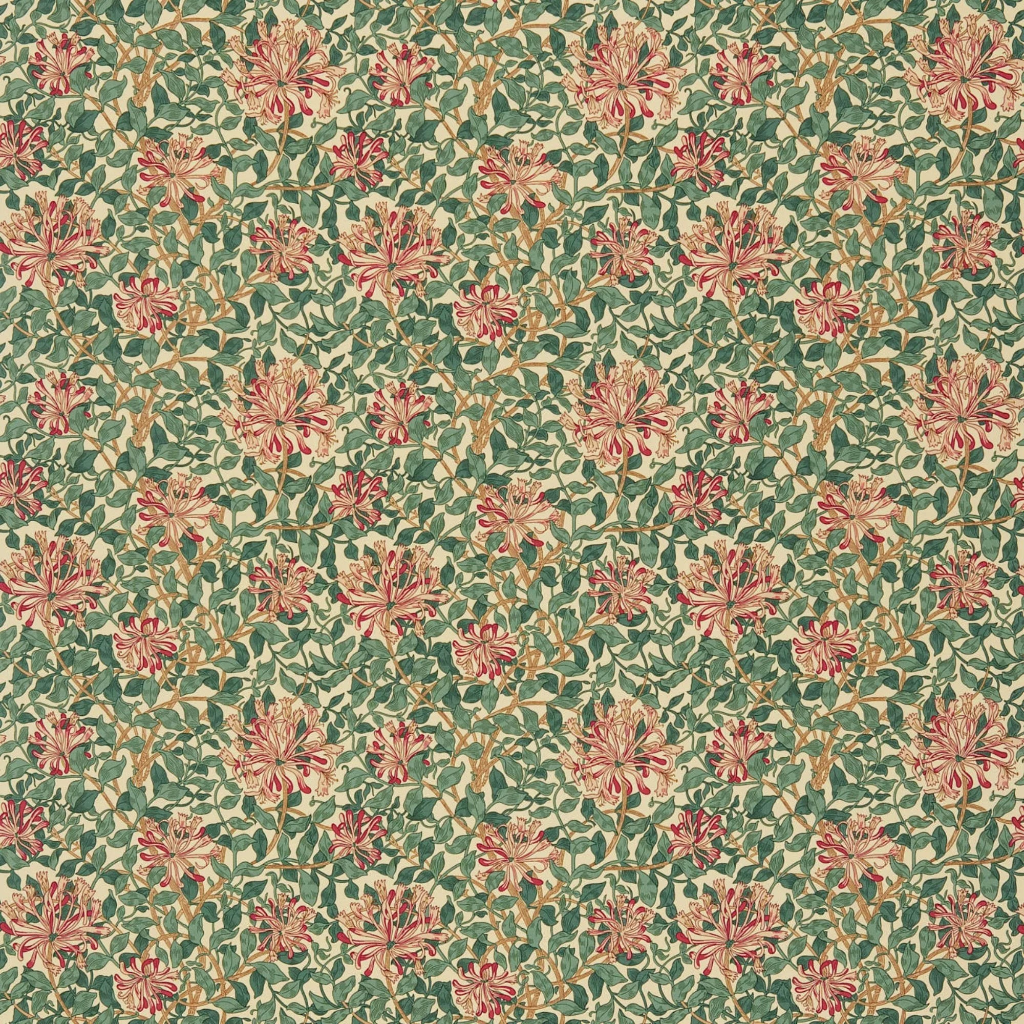 Morris & Co. Honeysuckle printed cotton curtain cream wine (British brand)
