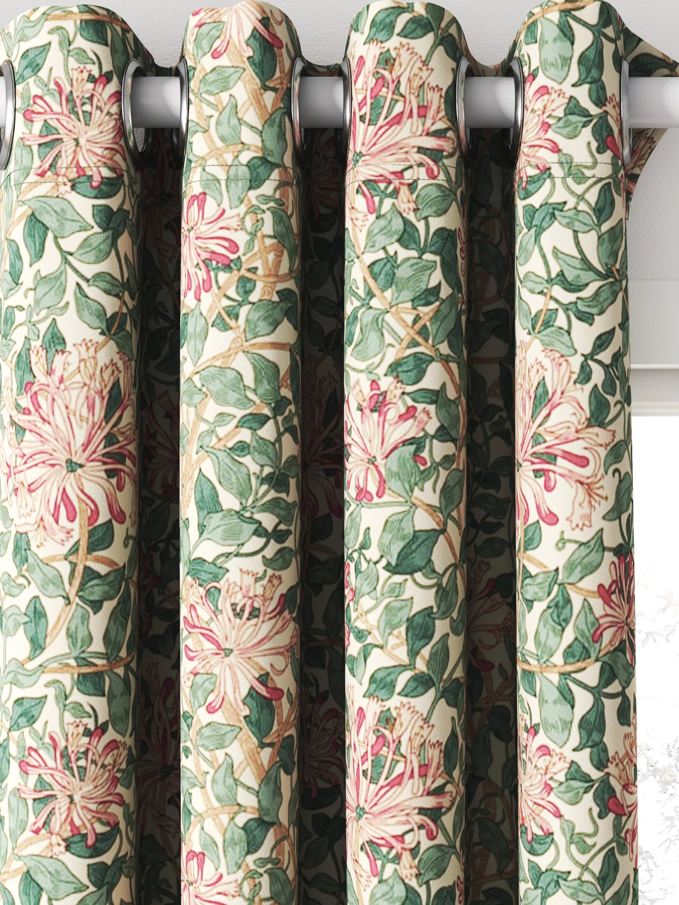 Morris & Co. Honeysuckle printed cotton curtain cream wine (British brand)