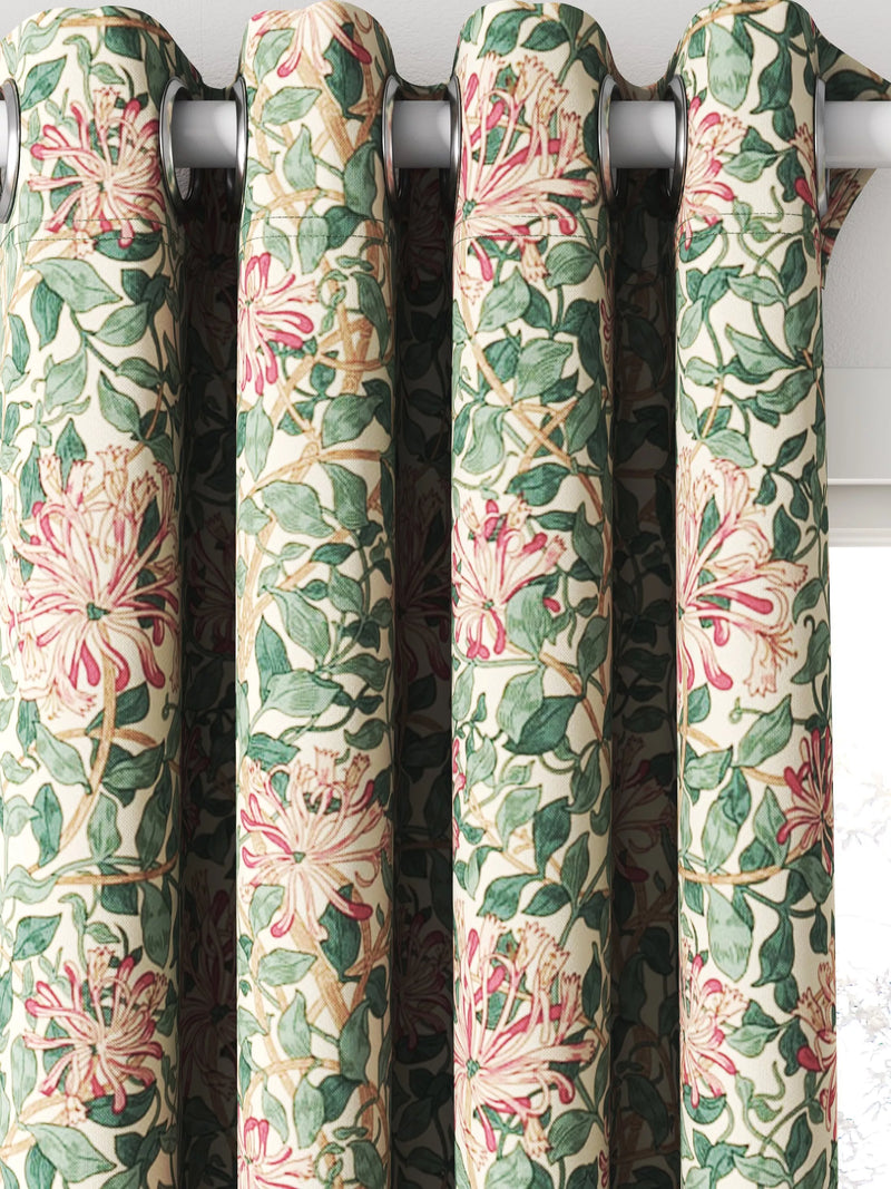 Morris & Co. Honeysuckle printed cotton curtain cream wine (British brand)