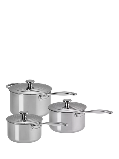 John Lewis Classic 3-Ply Stainless Steel Saucepan Set with Lids, 16cm, 18cm, 20cm - اشترِ عبر الإنترنت من McGrocer