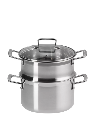 John Lewis Classic 3-Ply Stainless Steel Deep Casserole and Steamer Set, 20cm- Buy online at McGrocer
