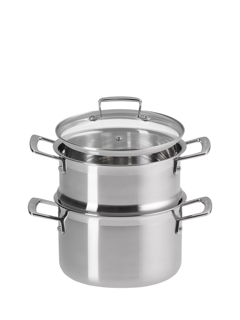Le Creuset classic 3-ply stainless steel deep casserole and steamer set 20cm, UK version