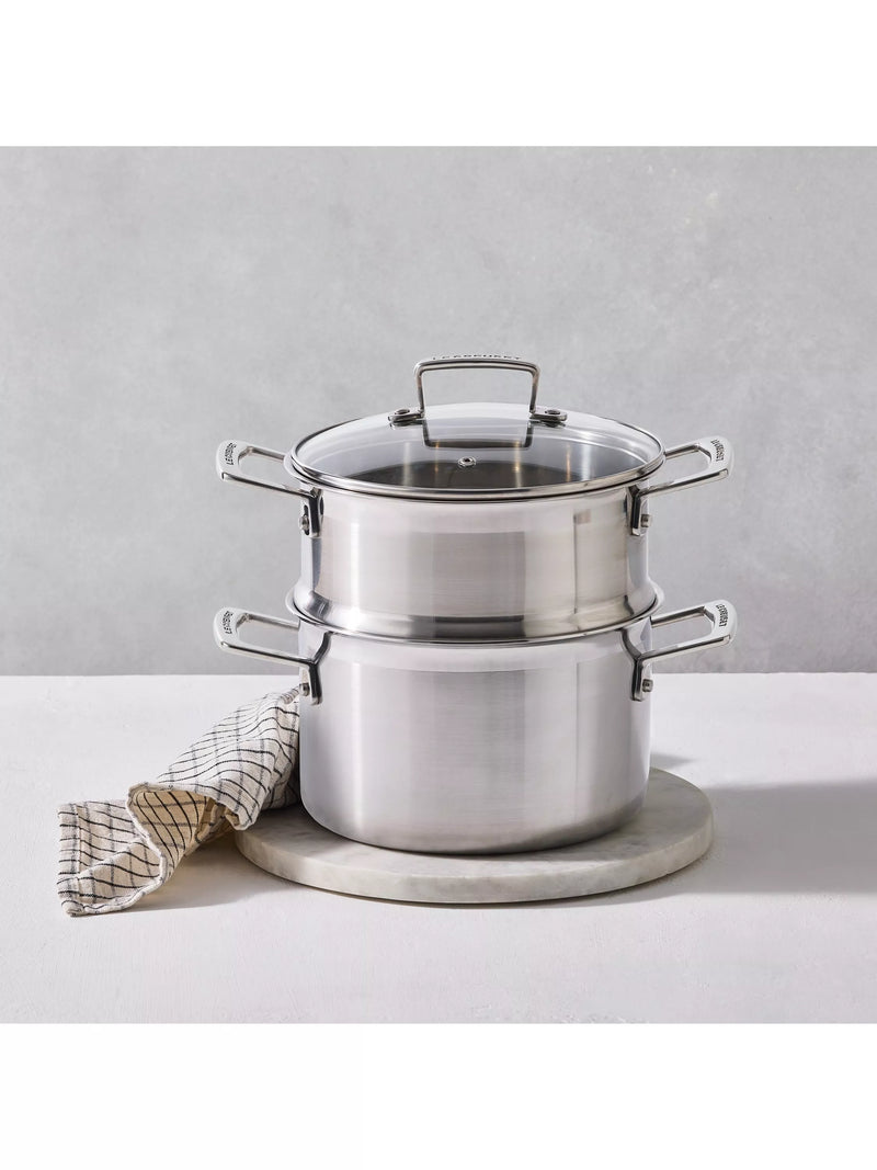 Le Creuset classic 3-ply stainless steel deep casserole and steamer set 20cm, UK version