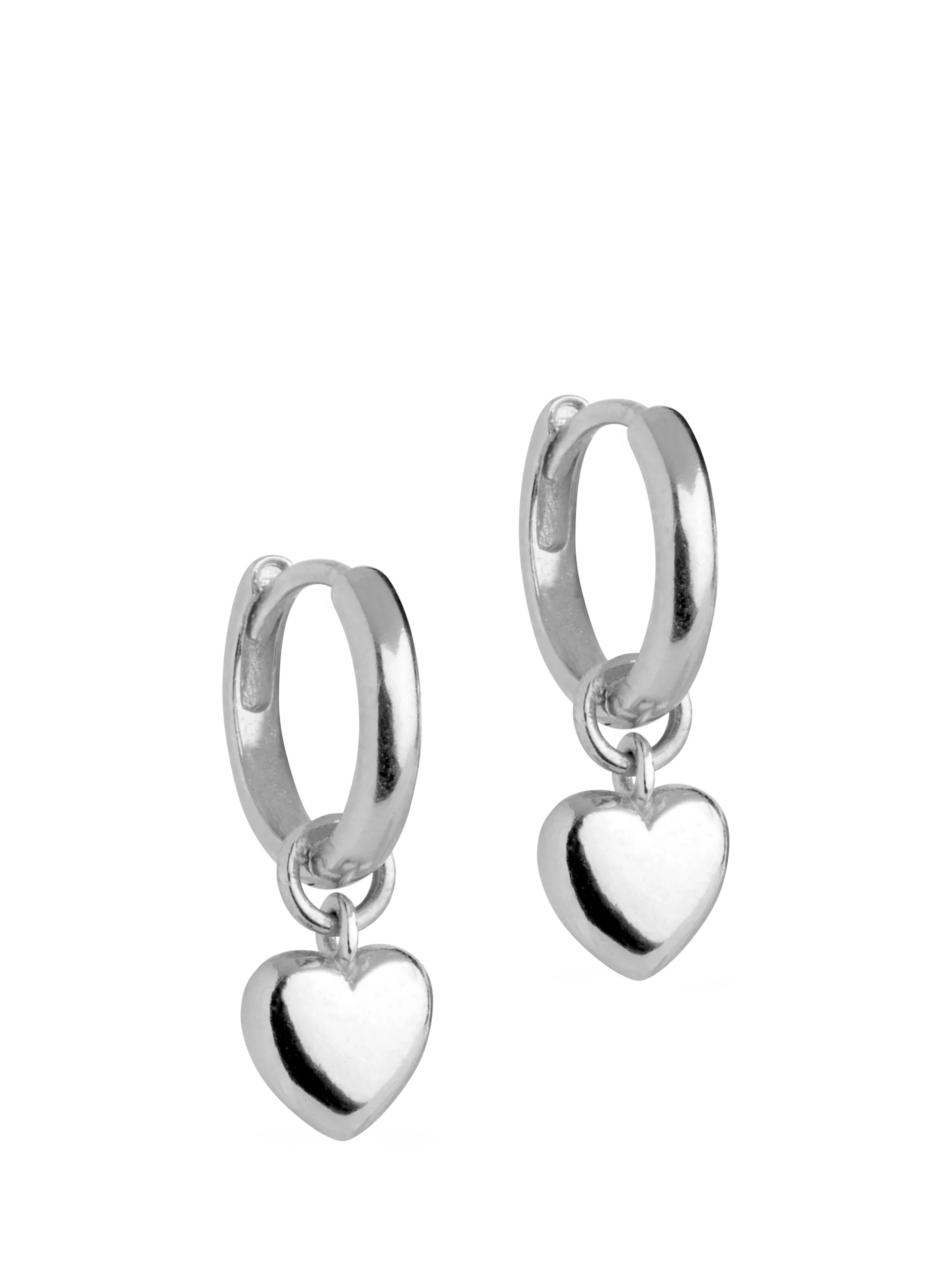 ENAMEL Copenhagen sterling silver hoop earrings with heart pendant, imported from the UK