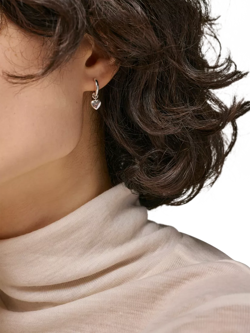 ENAMEL Copenhagen sterling silver hoop earrings with heart pendant, imported from the UK