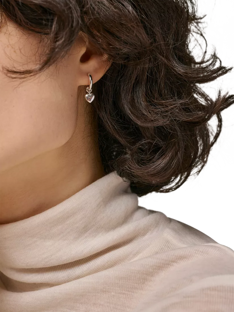 ENAMEL Copenhagen sterling silver hoop earrings with heart pendant, imported from the UK