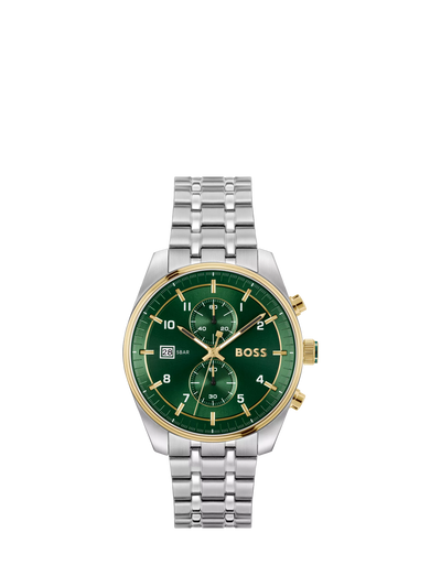 Montre bracelet chaîne homme quartz argent et vert
