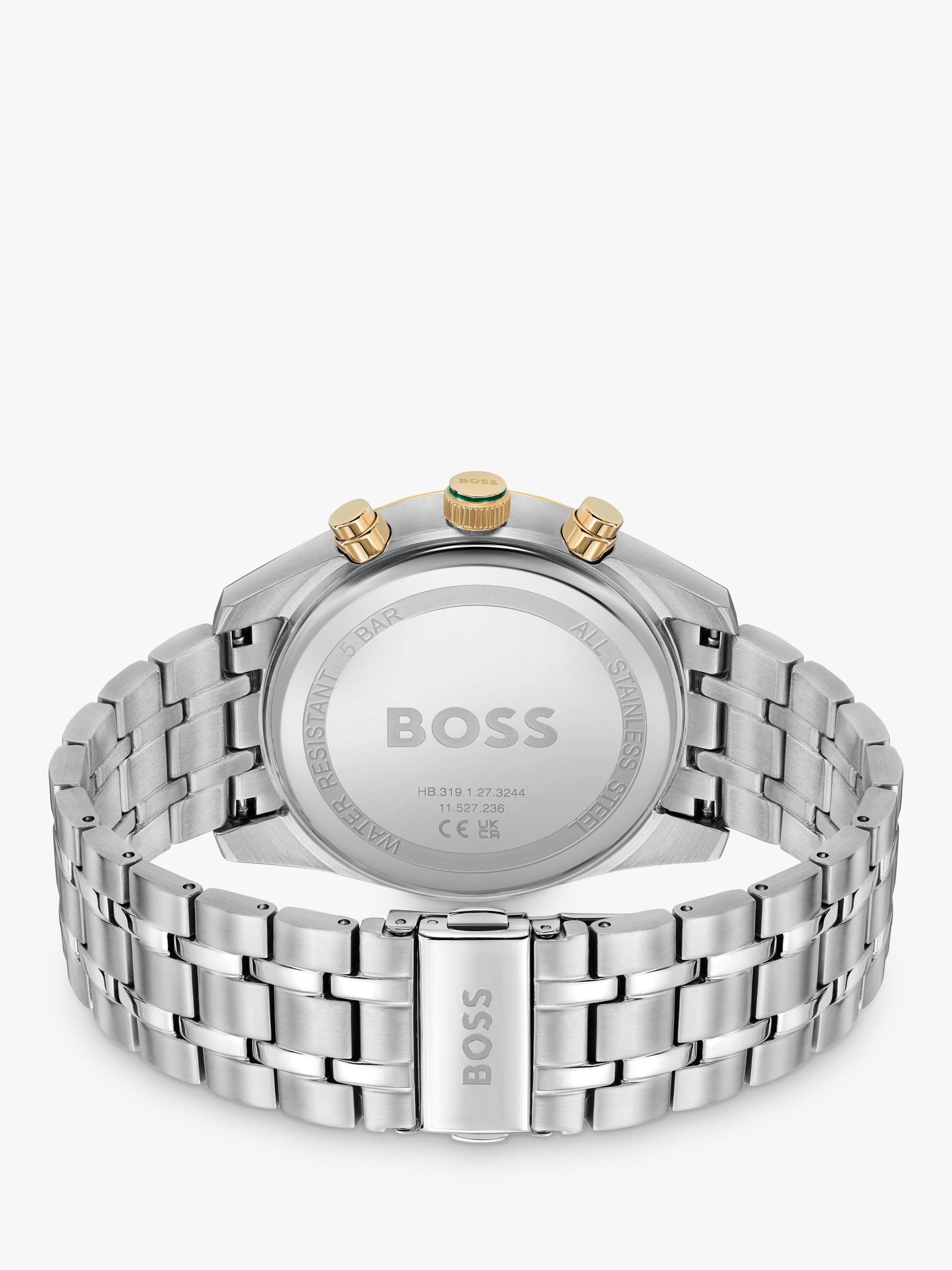 BOSS men's quartz bracelet strap watch in silver and green - British product
