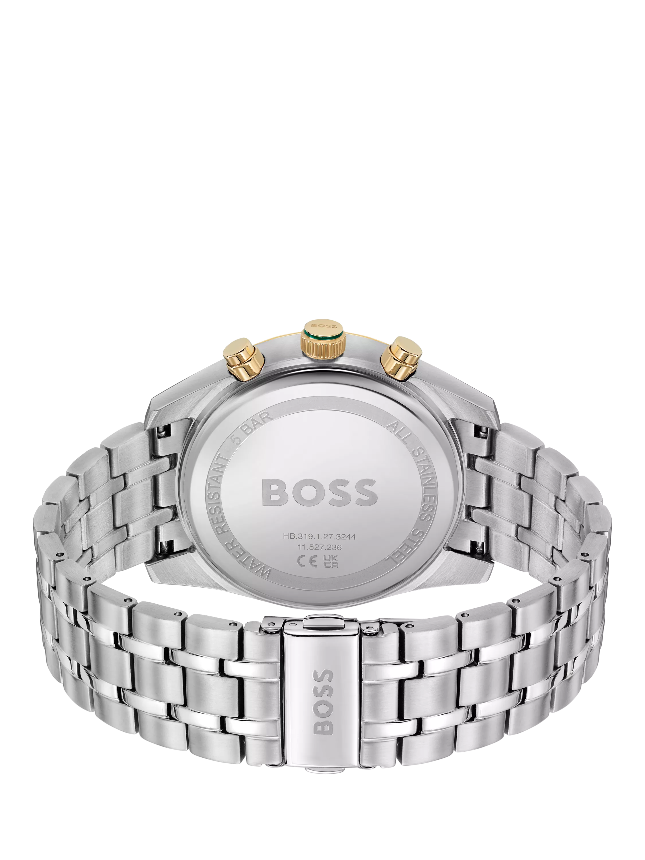 BOSS men's quartz bracelet strap watch in silver and green - British product