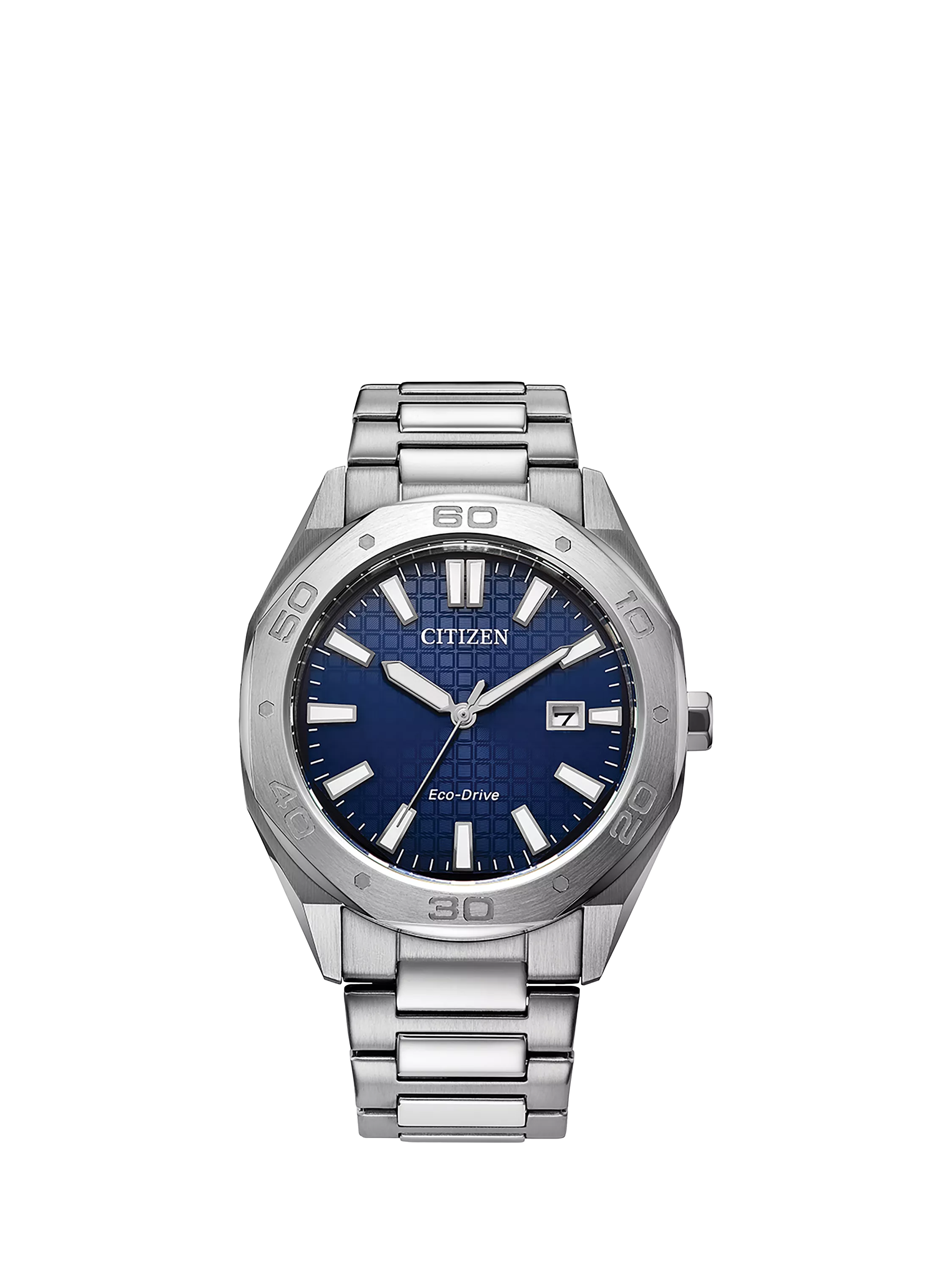Citizen Eco-Drive octagonal watch blue dial silver bracelet - British product