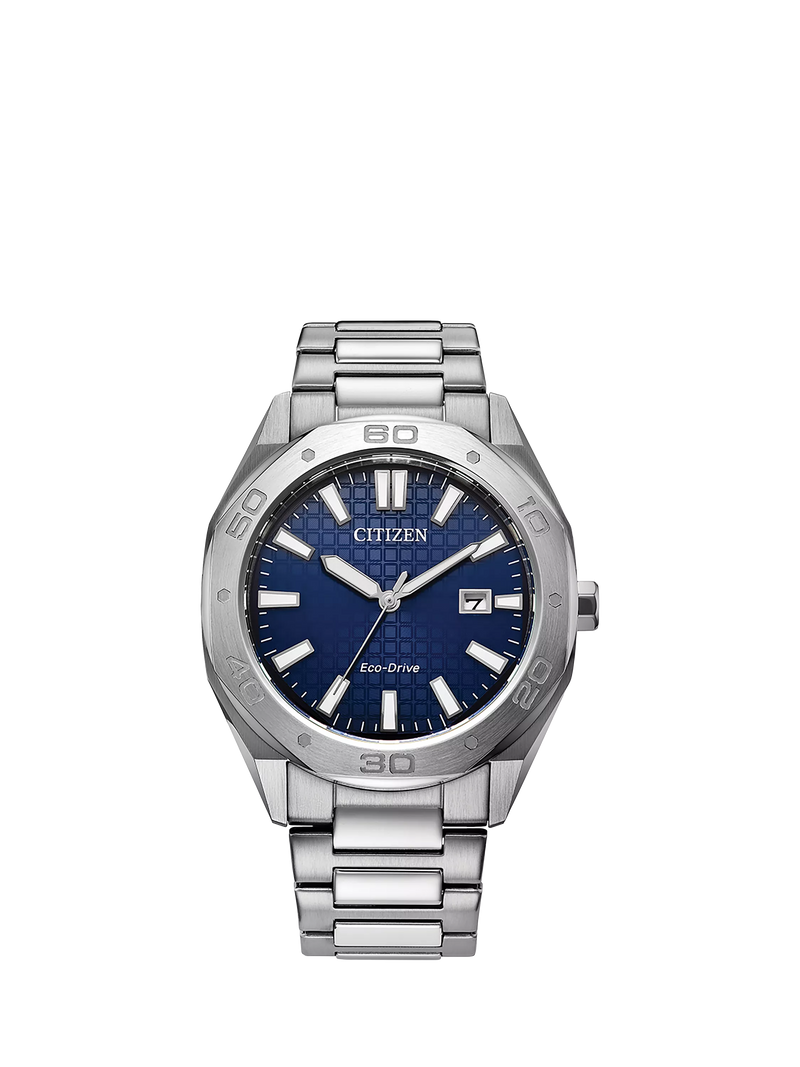 Citizen Eco-Drive octagonal watch blue dial silver bracelet - British product