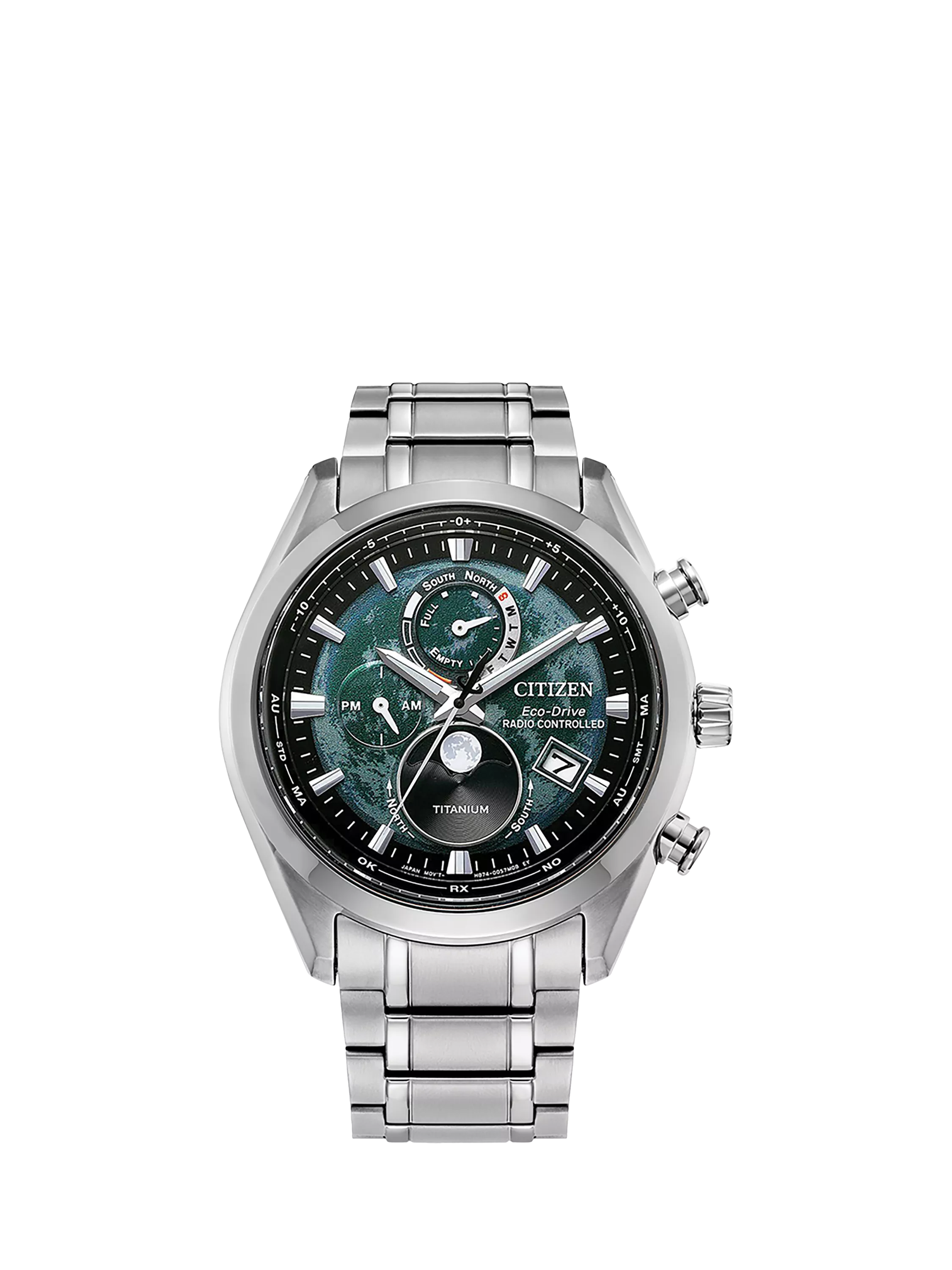 Citizen Eco-Drive chronograph watch silver green dial - British product