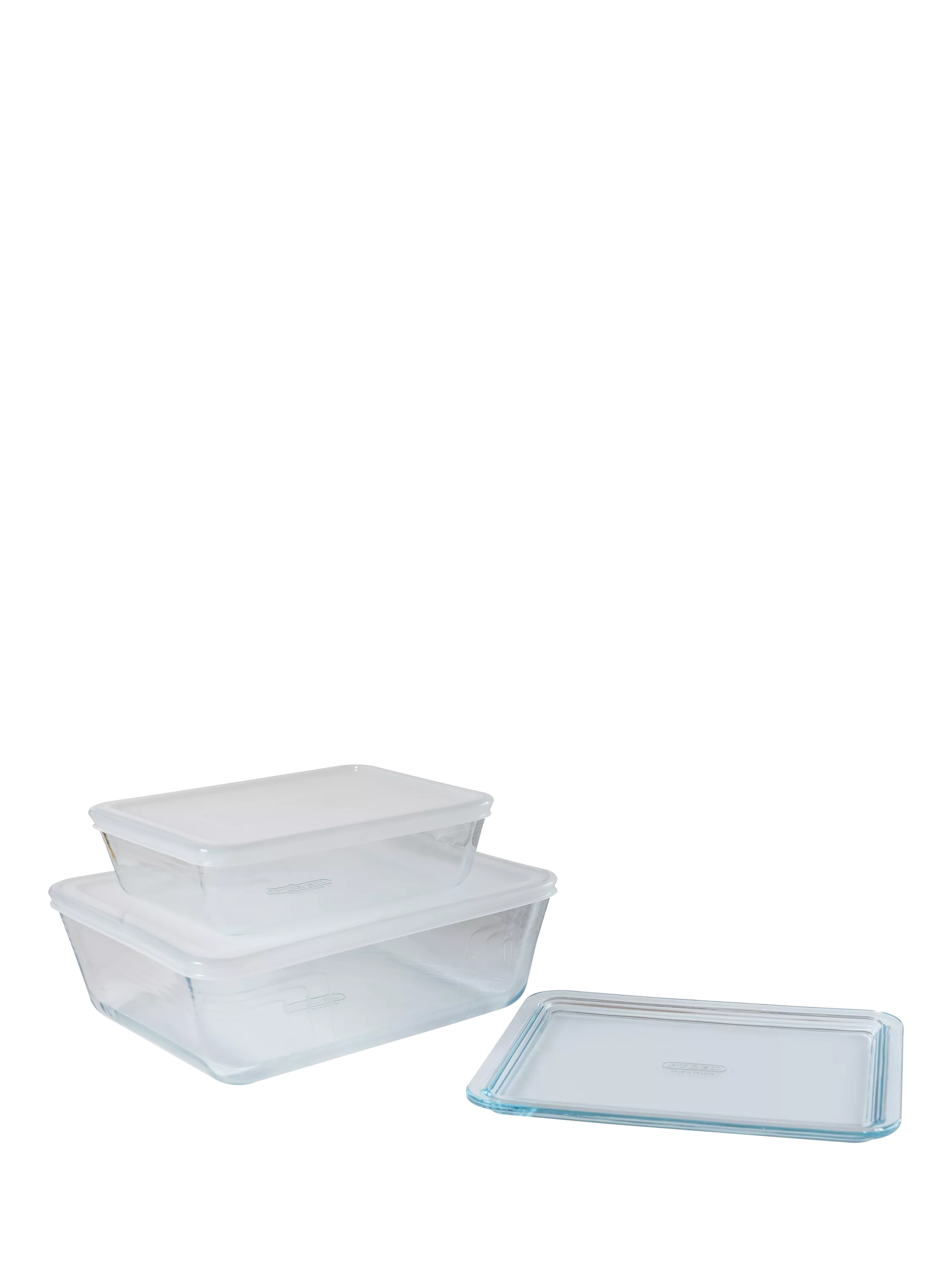 Pyrex 3-piece borosilicate glass dish set with lids, imported from the UK