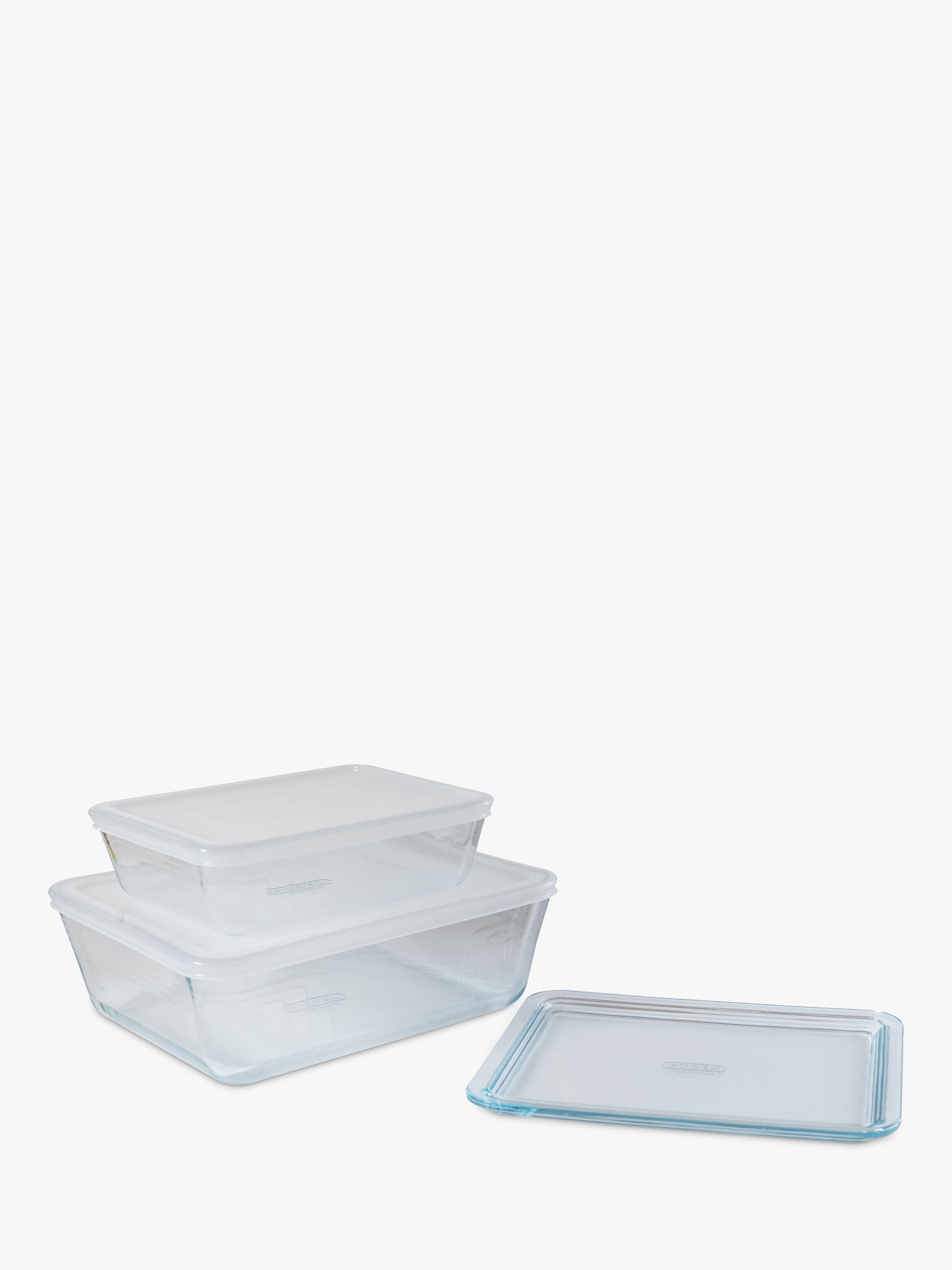 Pyrex 3-piece borosilicate glass dish set with lids, imported from the UK