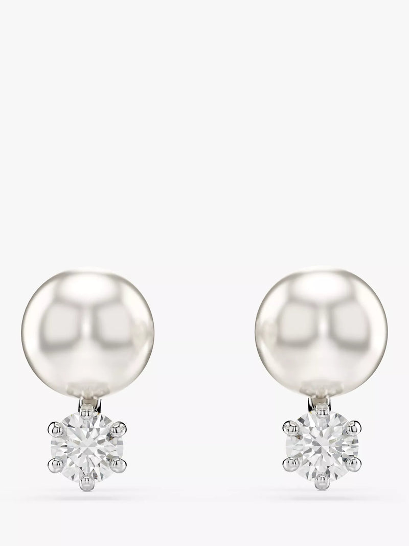 Swarovski pearl and zirconia stud earrings silver 6mm, UK version