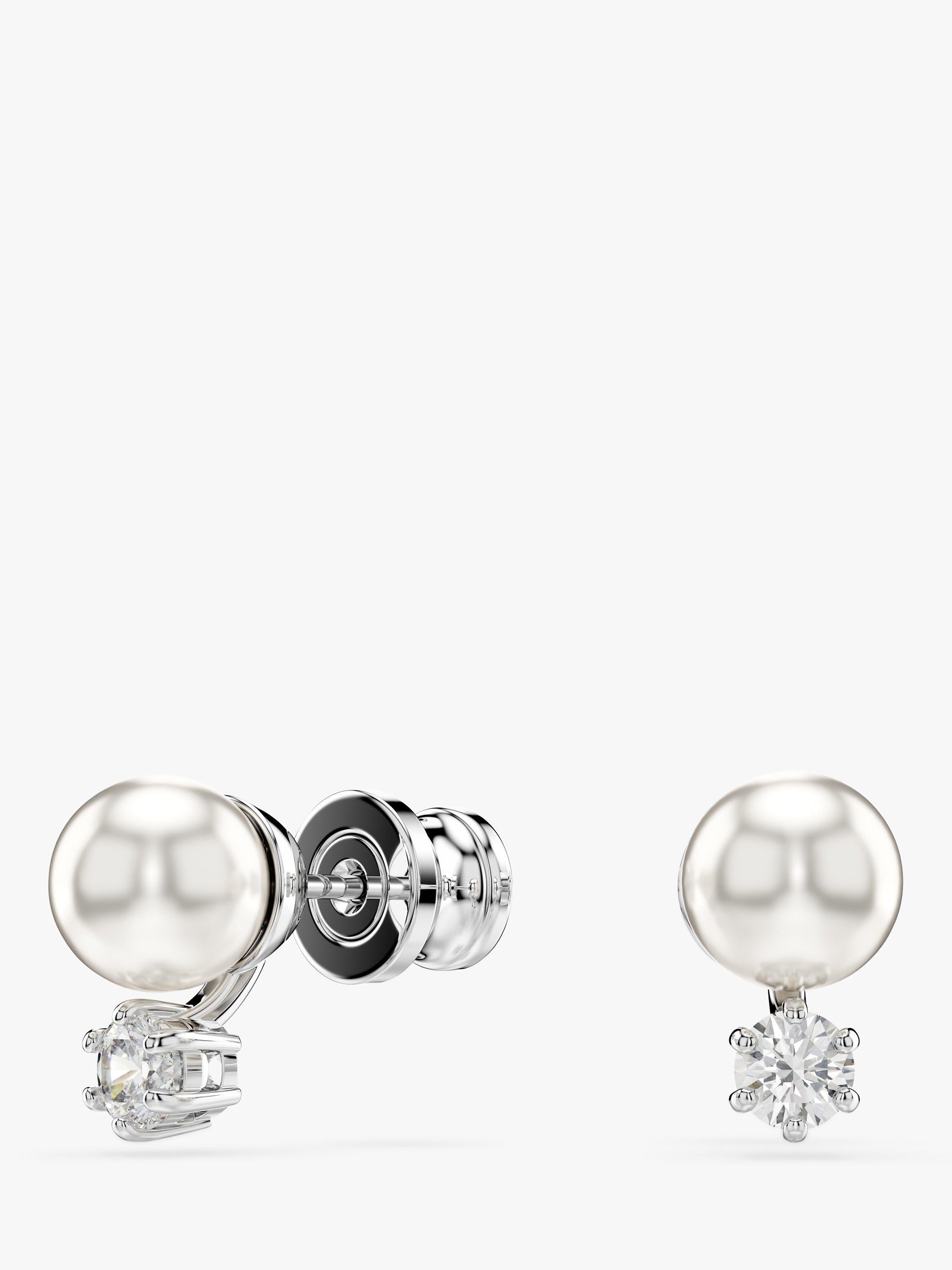Swarovski pearl and zirconia stud earrings silver 6mm, UK version