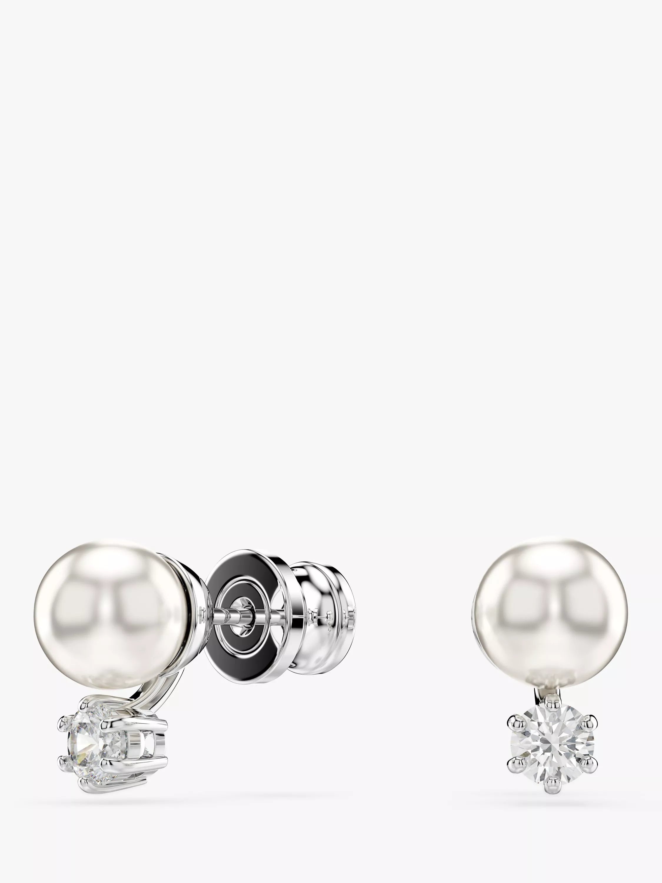Swarovski pearl and zirconia stud earrings silver 6mm, UK version