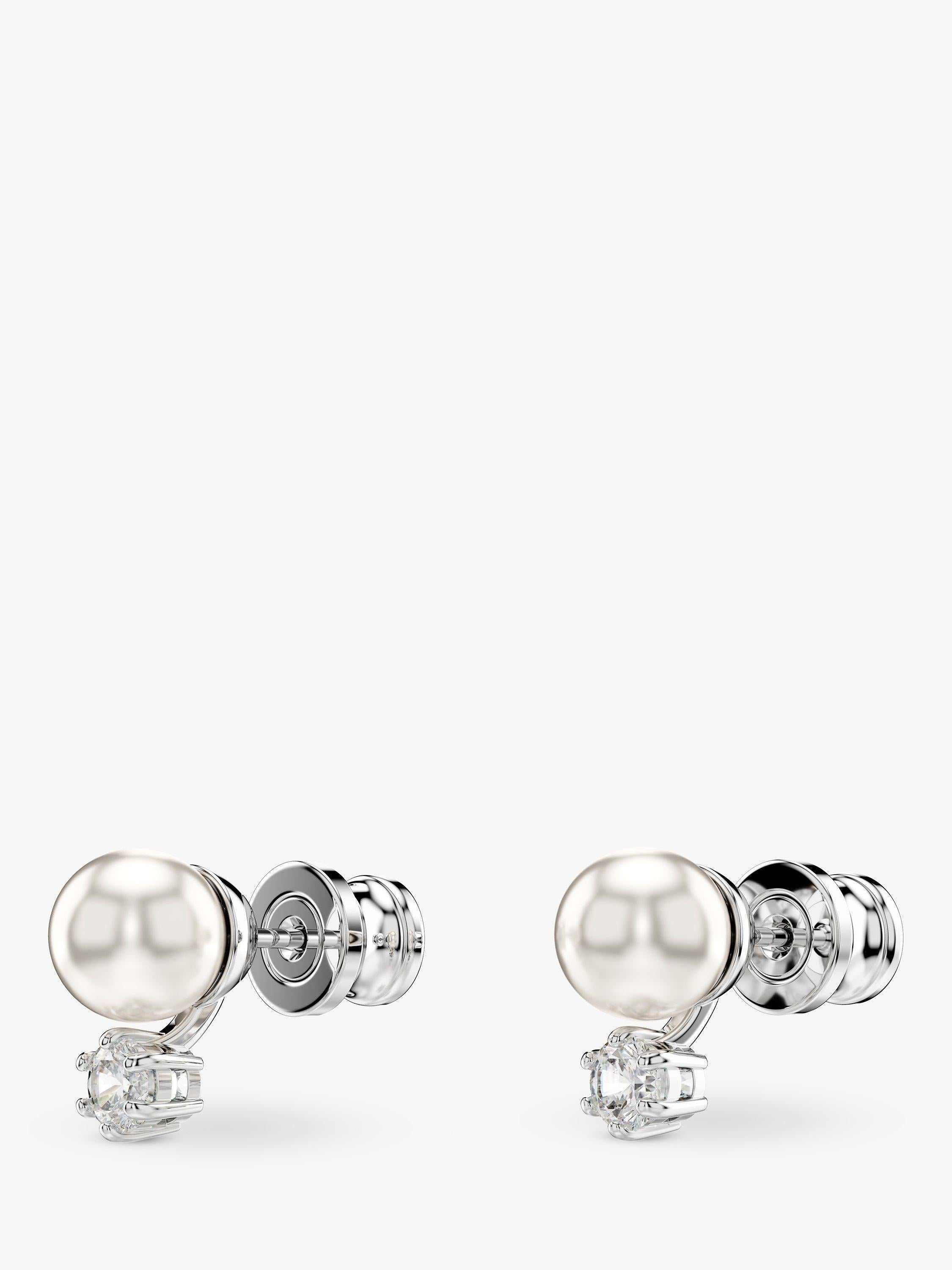 Swarovski pearl and zirconia stud earrings silver 6mm, UK version