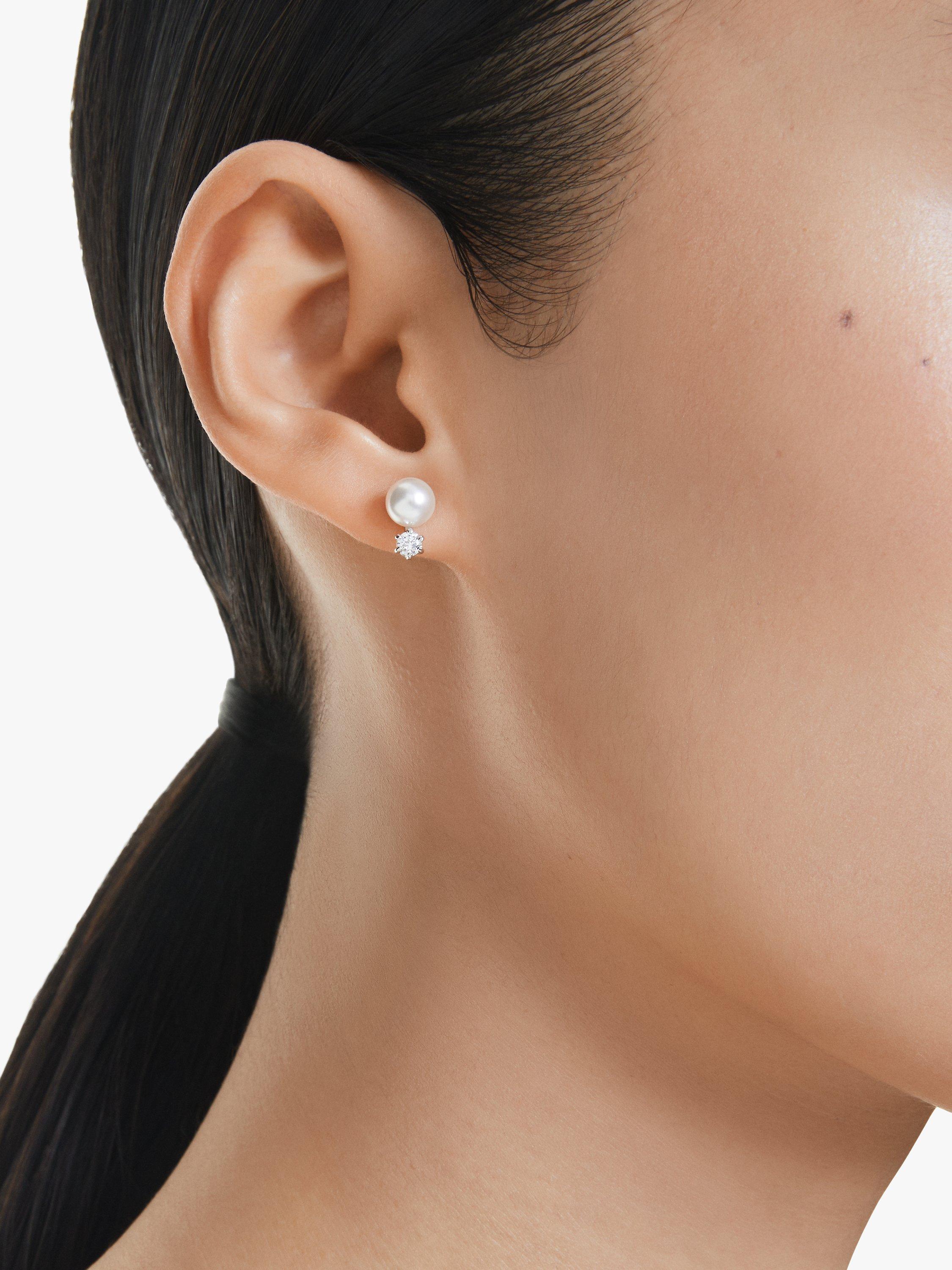 Swarovski pearl and zirconia stud earrings silver 6mm, UK version