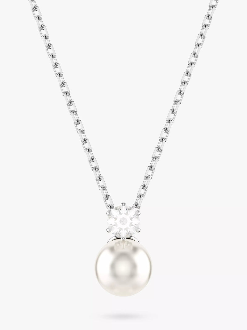 Swarovski Matrix crystal pearl pendant necklace silver white (British brand)