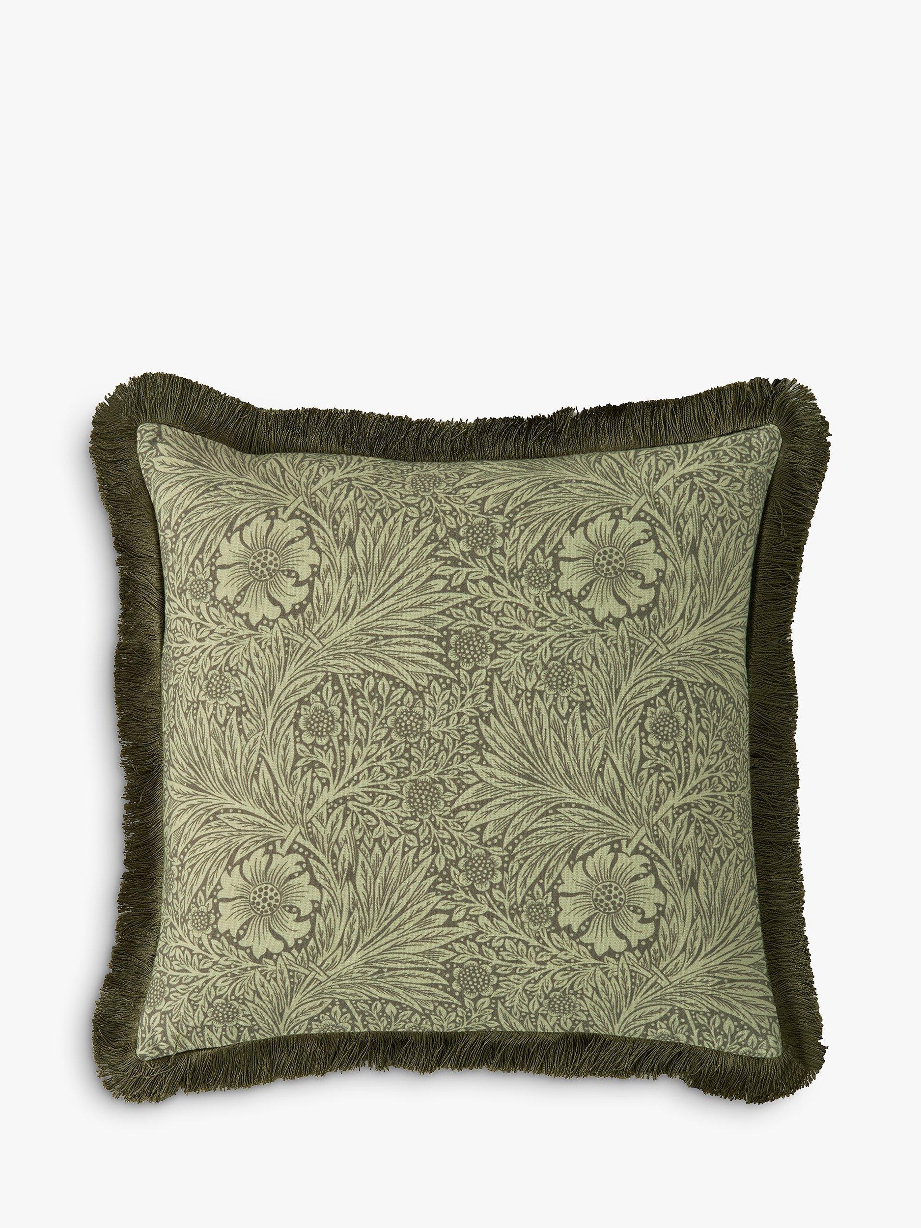 William Morris At Home Marigold Square Cushion in olive (British brand)
