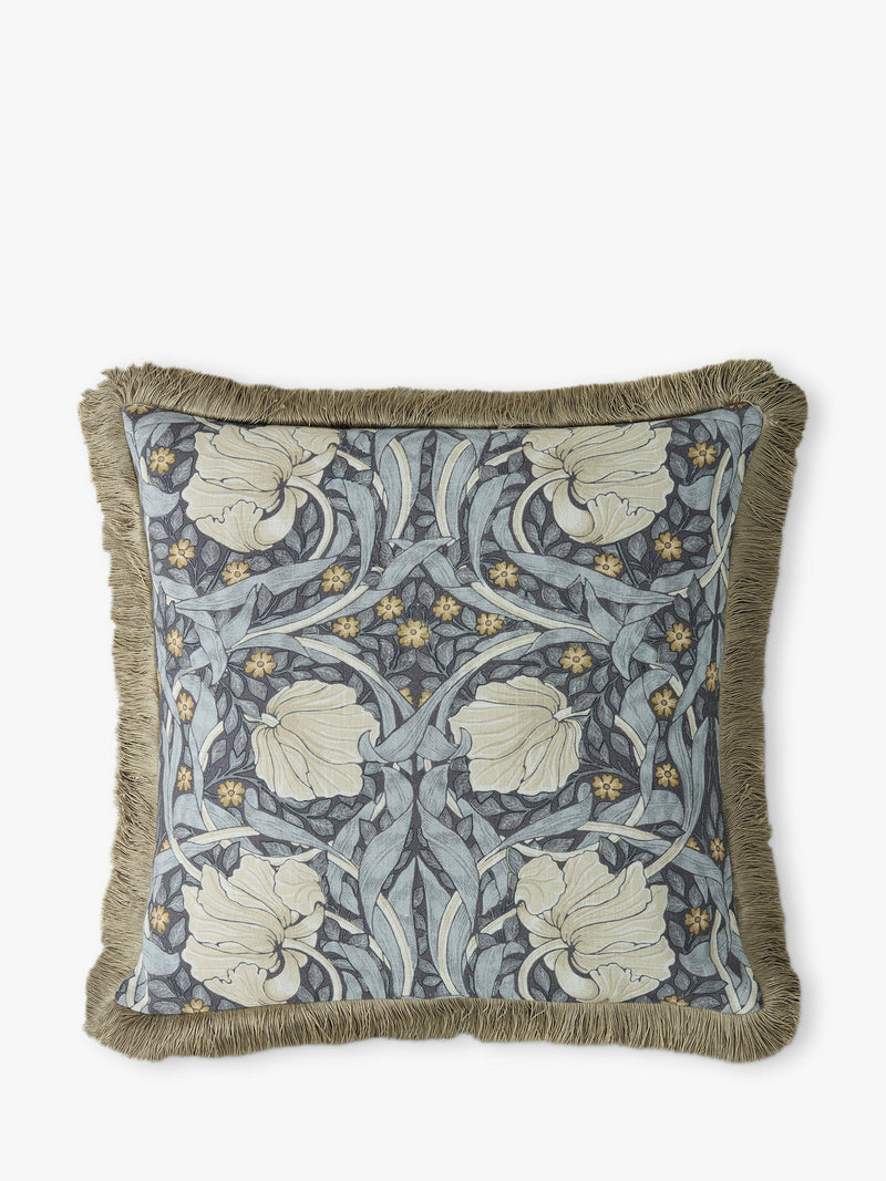 William Morris Pimpernel square cushion in Ink with cotton-velvet reverse (British brand)