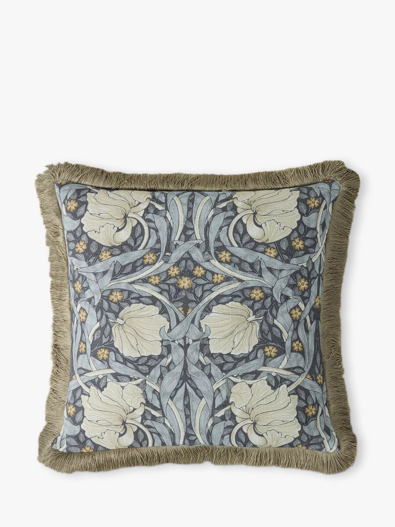 William Morris Pimpernel square cushion in Ink with cotton-velvet reverse (British brand)