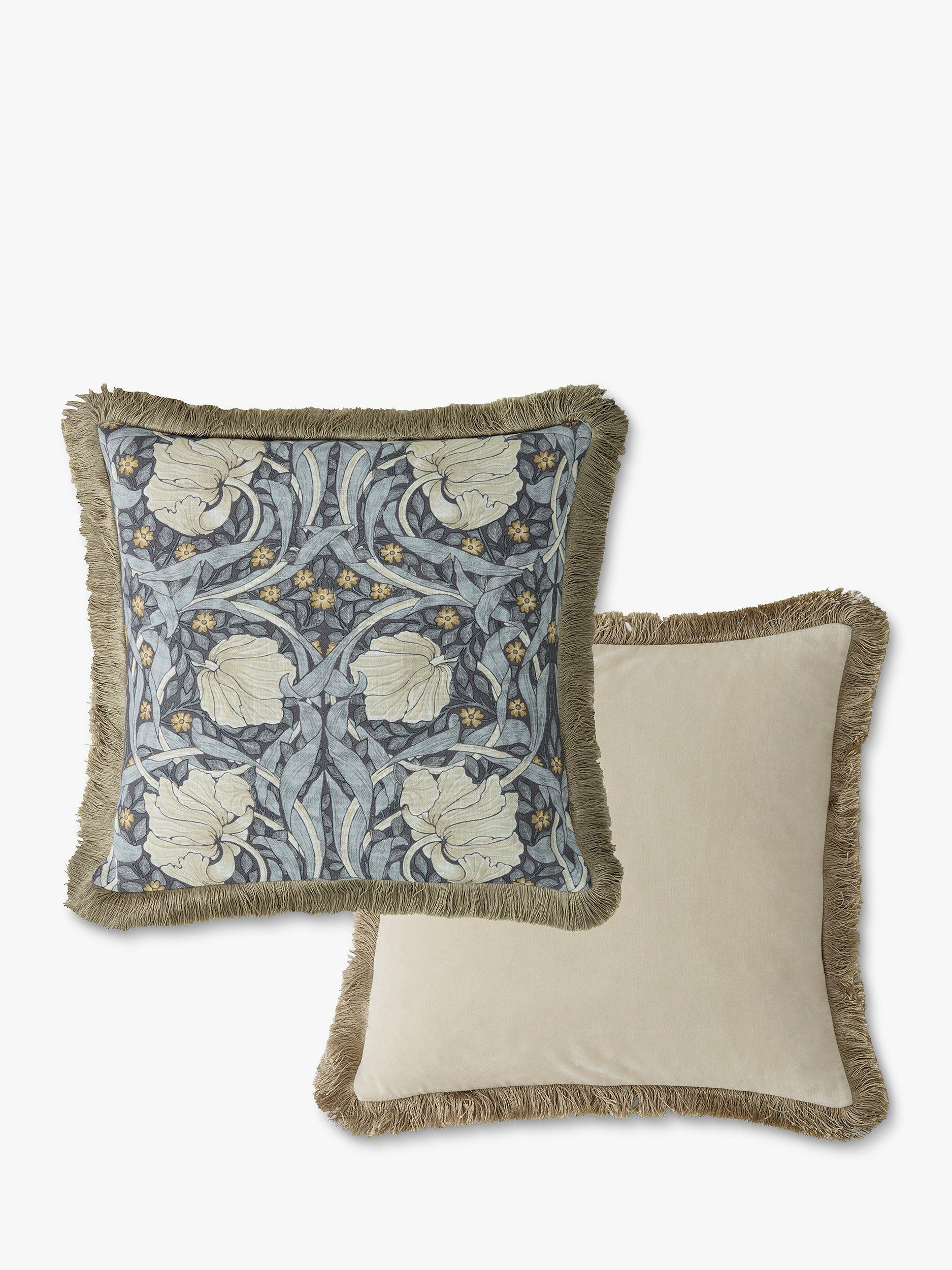 William Morris Pimpernel square cushion in Ink with cotton-velvet reverse (British brand)