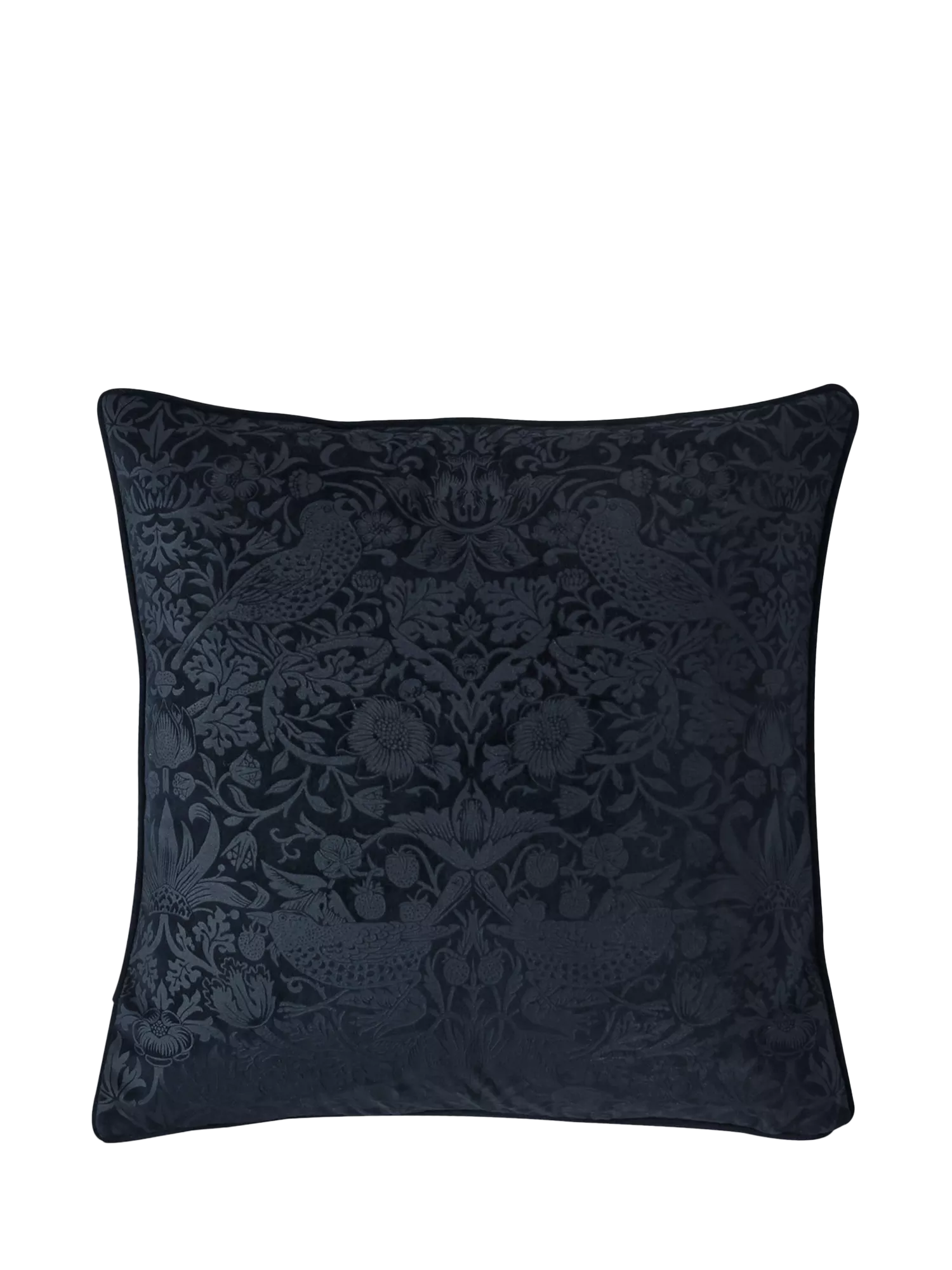William Morris At Home Strawberry Thief Embossed Velvet Cushion, Blue