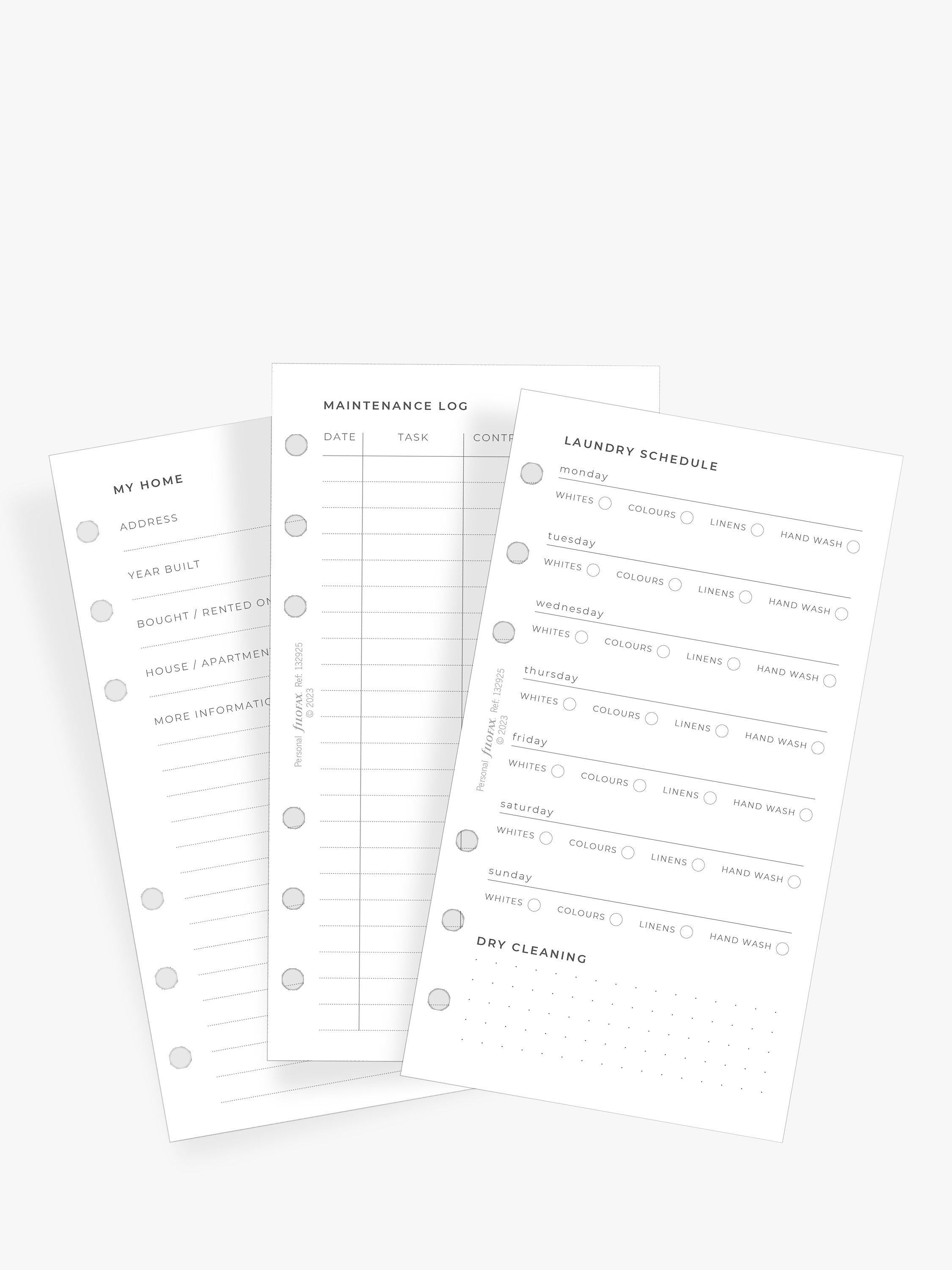 Filofax personal household planner insert for organisers, 56 sheets - British product