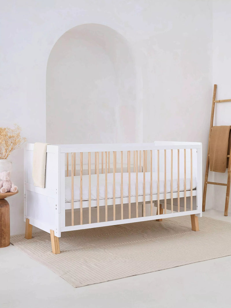Clair de Lune adjustable cot bed white and natural - British product