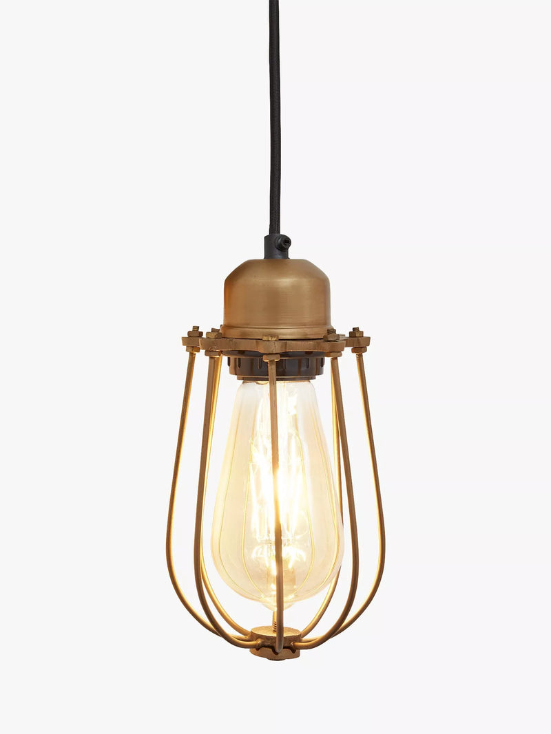 Industville Orlando Wire Cage Pendant Ceiling Light, Brass