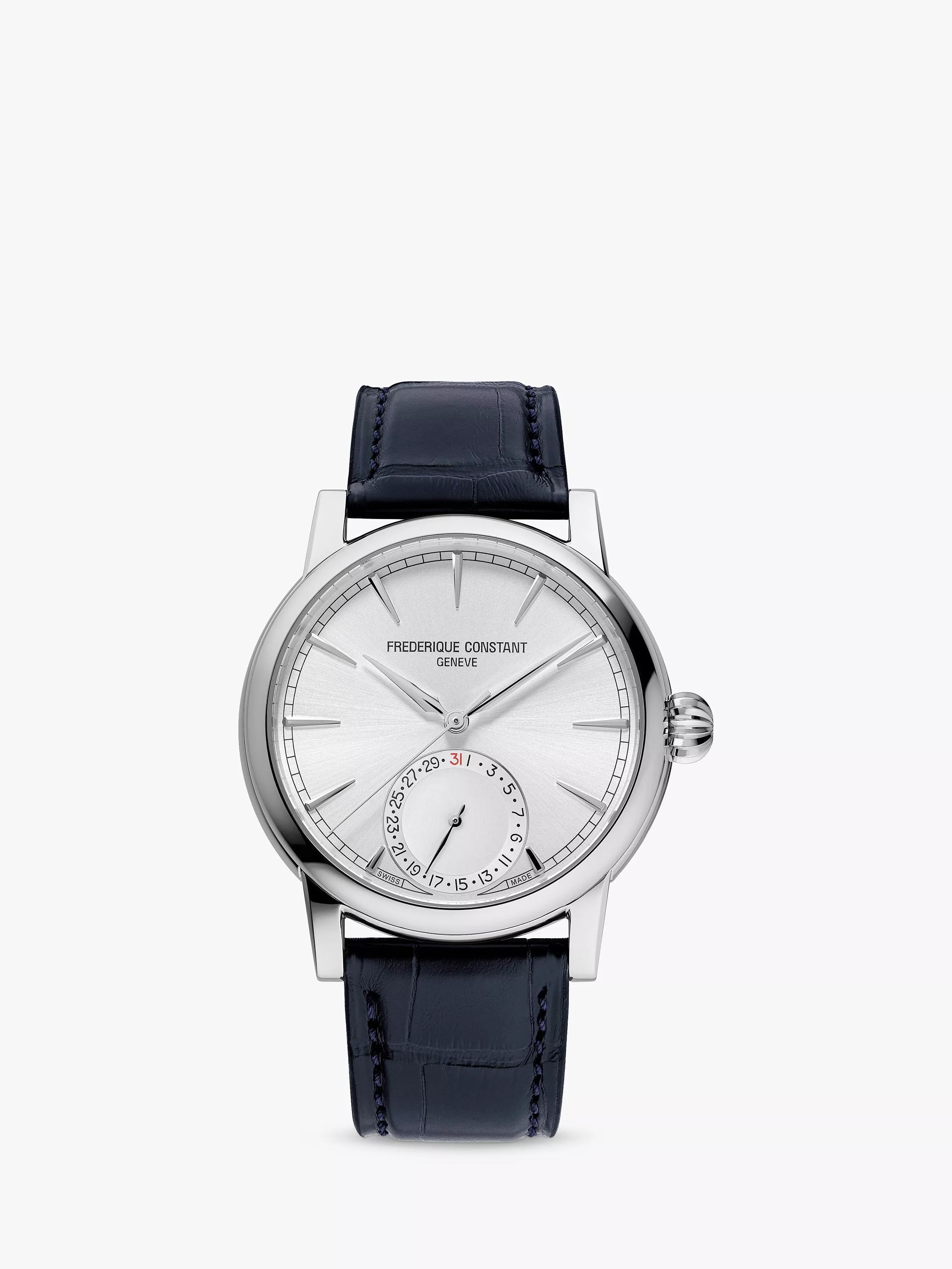 Frederique Constant automatic watch silver dial blue leather strap, imported from the UK