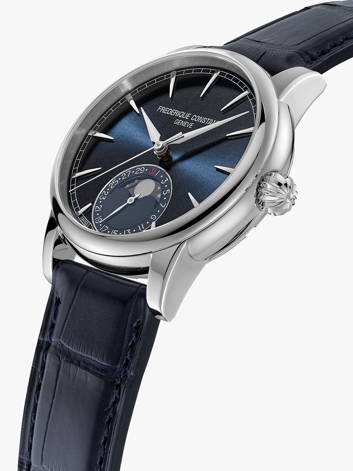 Frederique Constant men's classic moonphase watch blue dial leather strap - British product