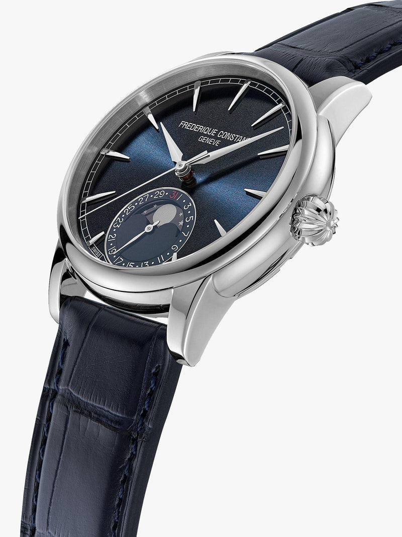 Frederique Constant men's classic moonphase watch blue dial leather strap - British product