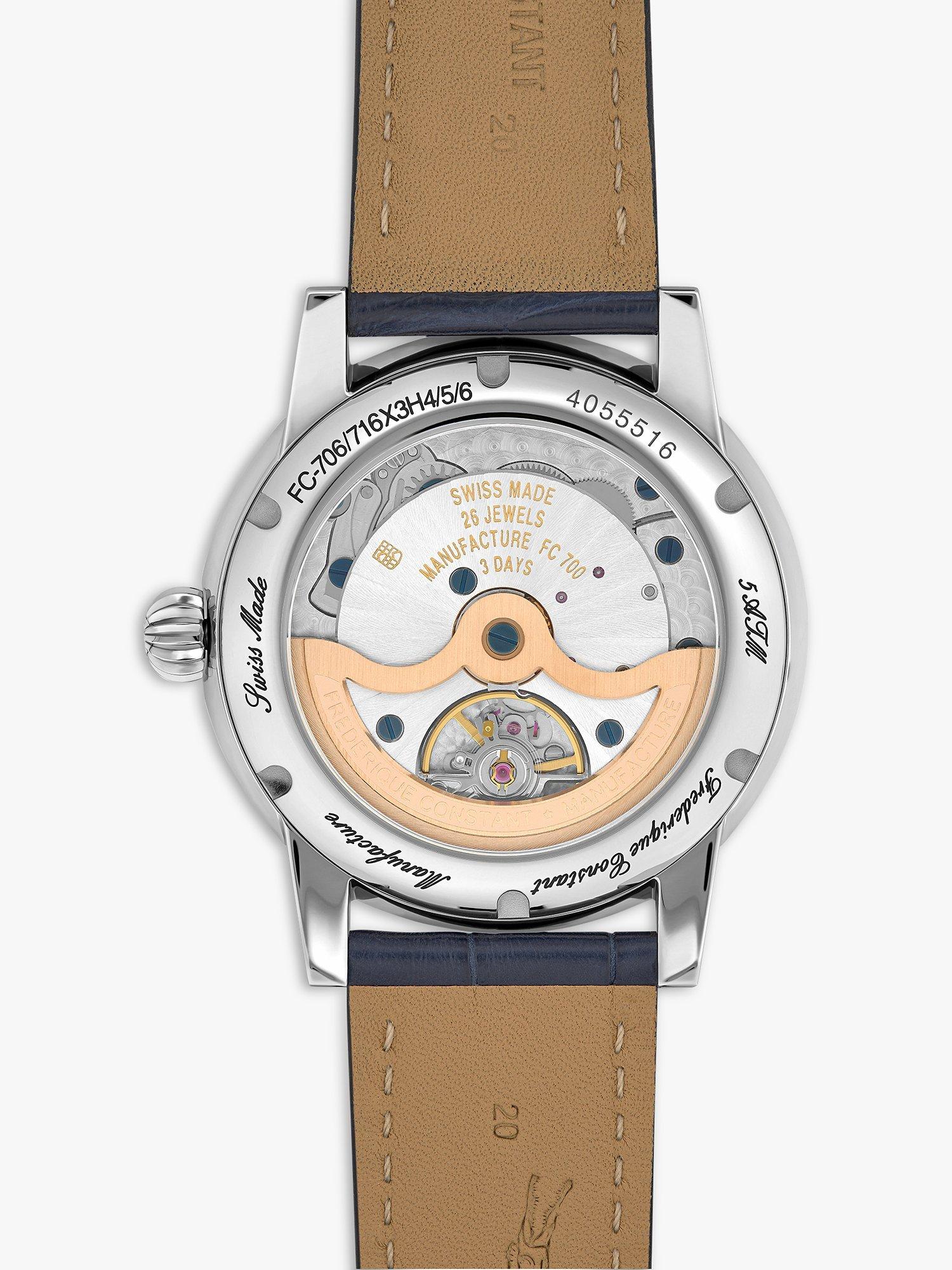 Frederique Constant men's classic moonphase watch blue dial leather strap - British product