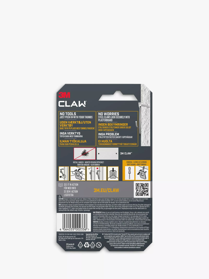 3M CLAW picture hanger silver pack of 2, 20kg - British product
