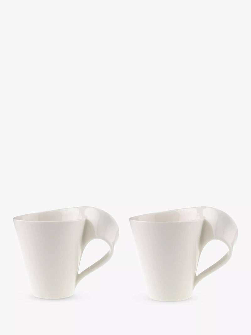 Villeroy & Boch white porcelain coffee mugs, set of two, 300ml each (British brand)