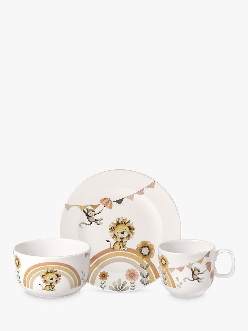 Children's Porcelain Dinner Plate with Lion and Monkey Design